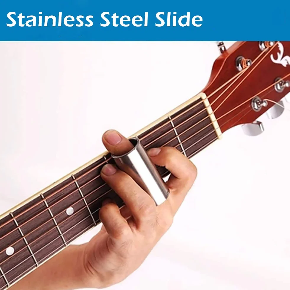 Slide gitara, 1 x szklana slide i 1 x suwak ze stali nierdzewnej, średni, szklana zjeżdżalnia do gitary elektrycznej, gitary akustycznej i basu, 6 cm