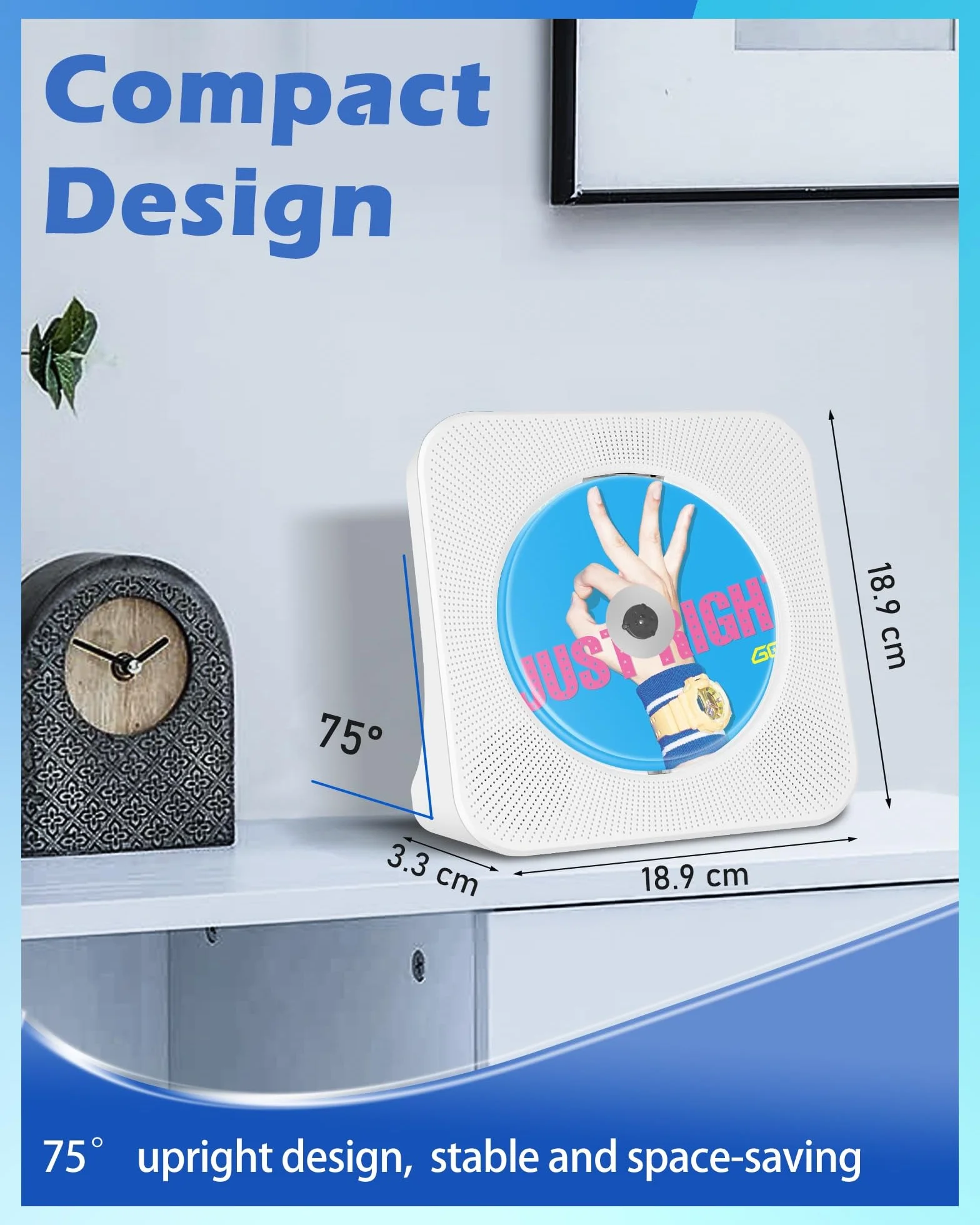 Ładowalny Przenośny Odtwarzacz CD，Wbudowany Odtwarzacz CD Bluetooth z Dwoma Głośnikami, Pilot Zdalny, USB，AUX，Domowe Odtwarzaczes CDs HiFi Stereo，Odtwarzaczs CDs Kompaktowy, Radio FM