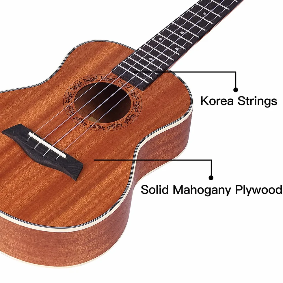 Winzz Tenor Ukulele dla dorosłych, zestaw startowy, 66 cm, ze stojakiem na ukulele i kapodelem (mata mahońowa)