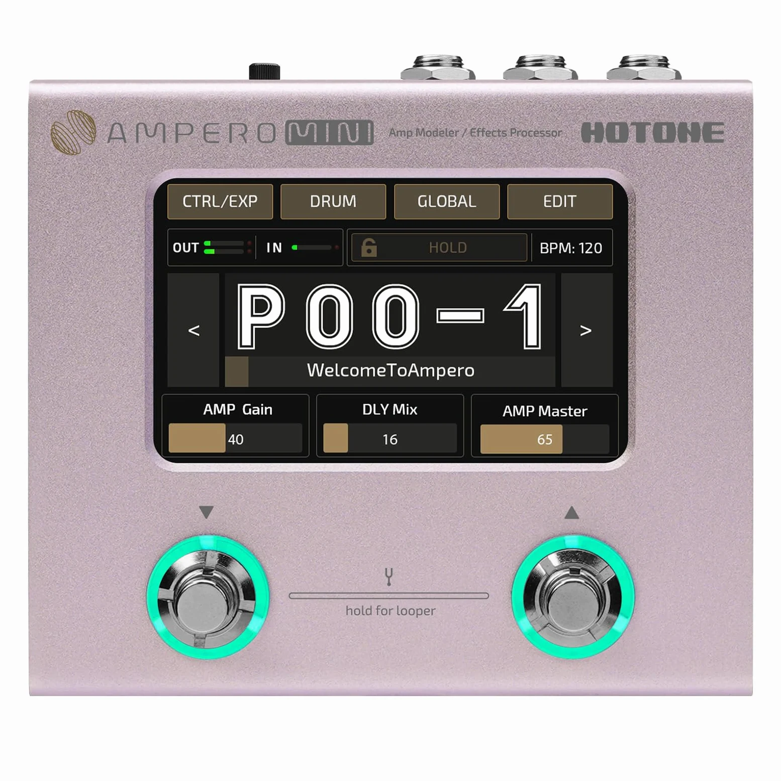 Hotone Ampero Mini MP-50 wzmacniacz gitarowy basowy, modelowanie szafek na podczerwień, symulacja, wielojęzyczne efekty z pedałem ekspresji, stereo, OTG, interfejs audio USB (fioletowy)