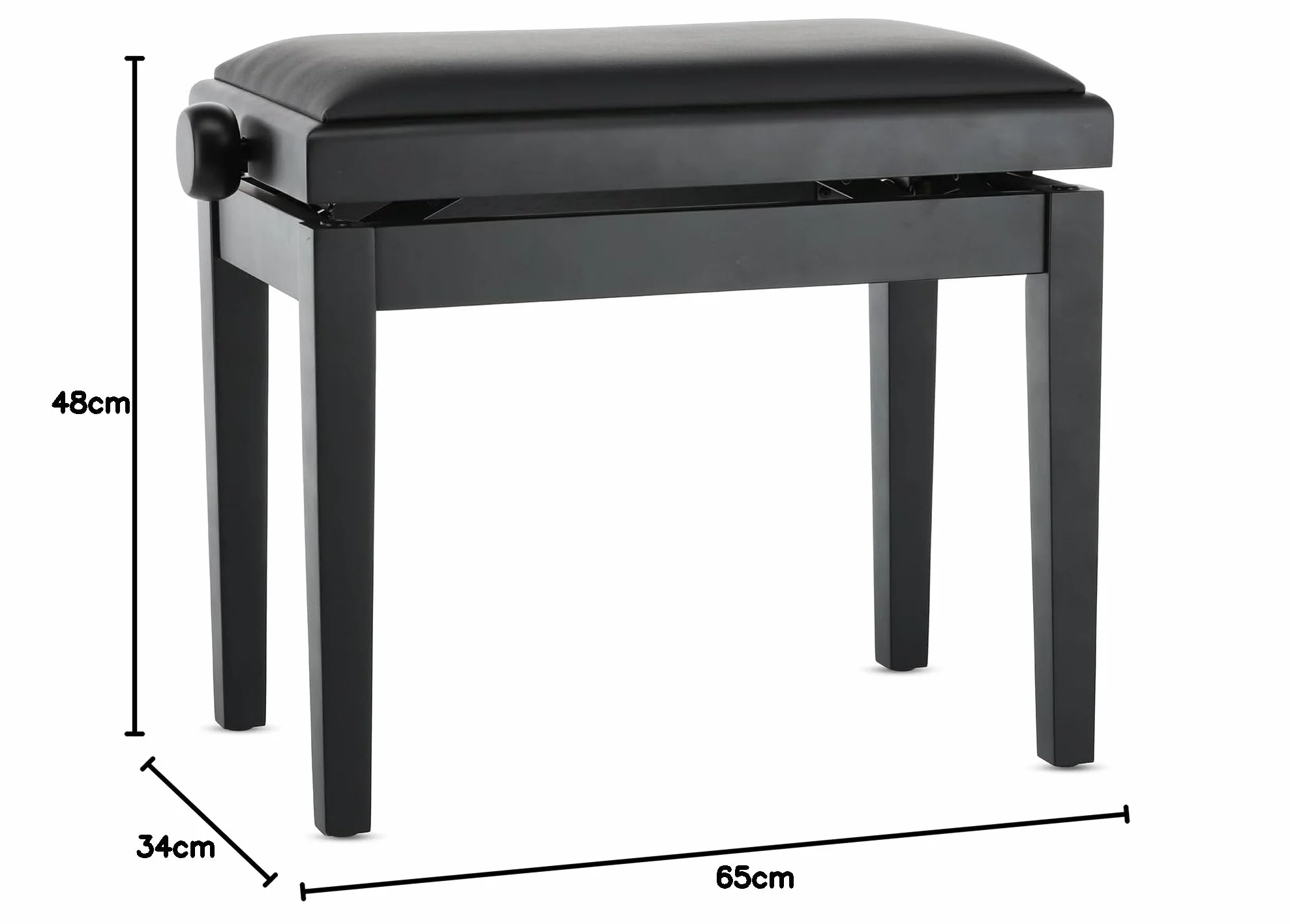 GEWA Ławka do pianina Deluxe Vinyl Czarny mat Siedzisko 52x30cm Regulowana wysokość