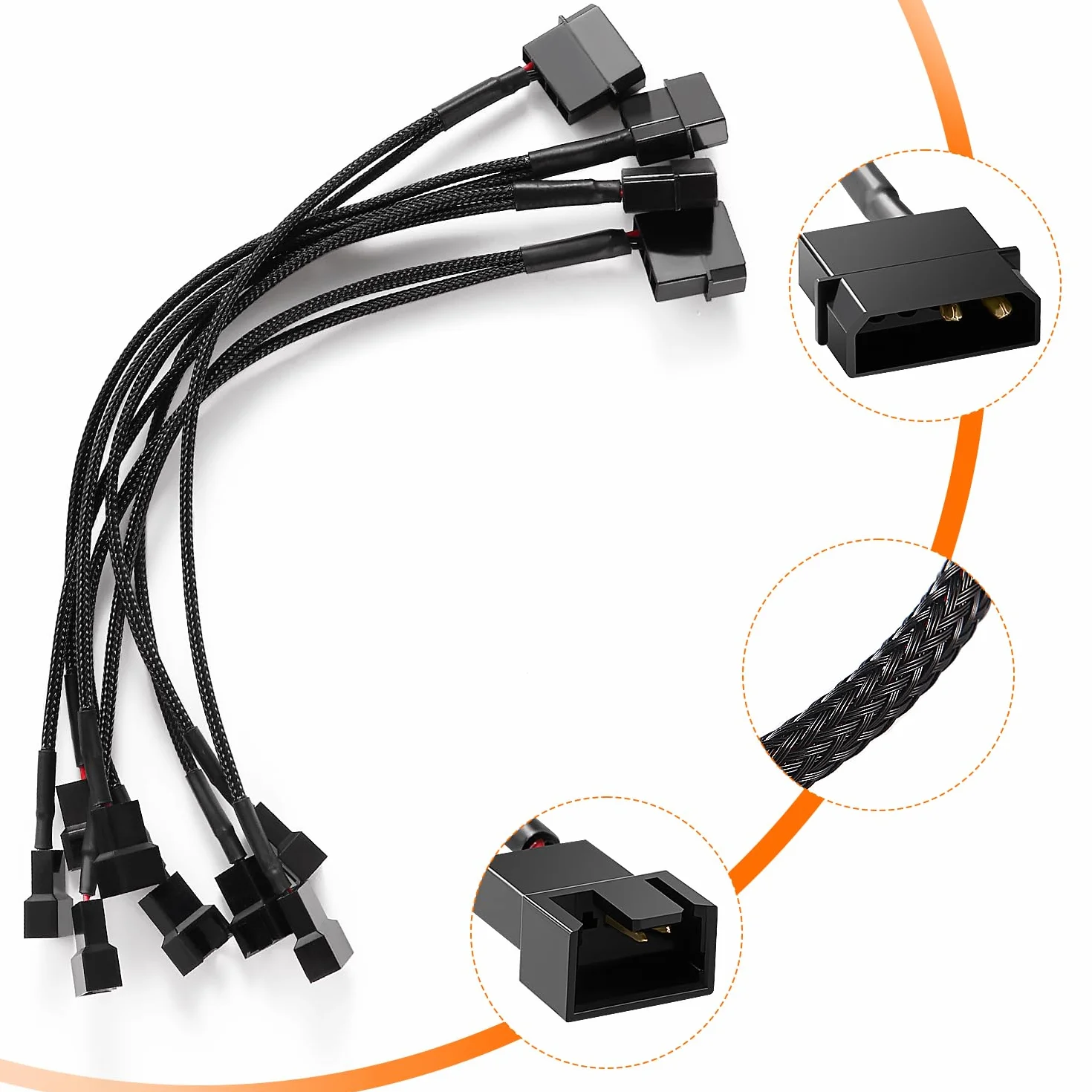 4 Sztuk Adapter Molex do Wentylatora Kabel Zasilający, 4-pinowy Molex do 2 x 3 Pin / 4 Pin PMW 12 V Kabel Zasilacza Wentylatora Obudowy Komputera