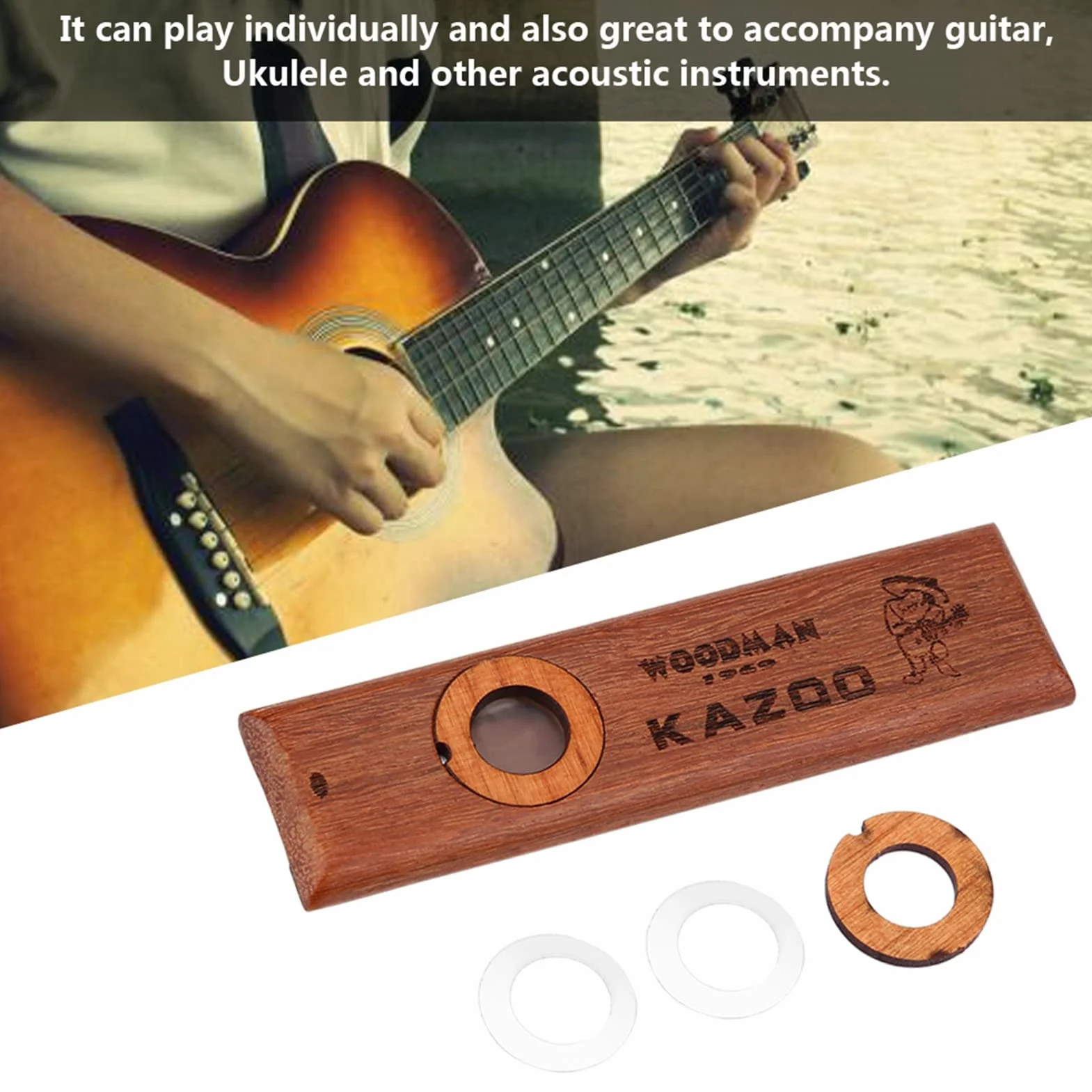 Drewniany Kazoo, Instrument Kazoo, Vintage Drewniany Kazoo Ukulele Partner Gitarowy Łatwy do Nauczenia Instrument Muzyczny