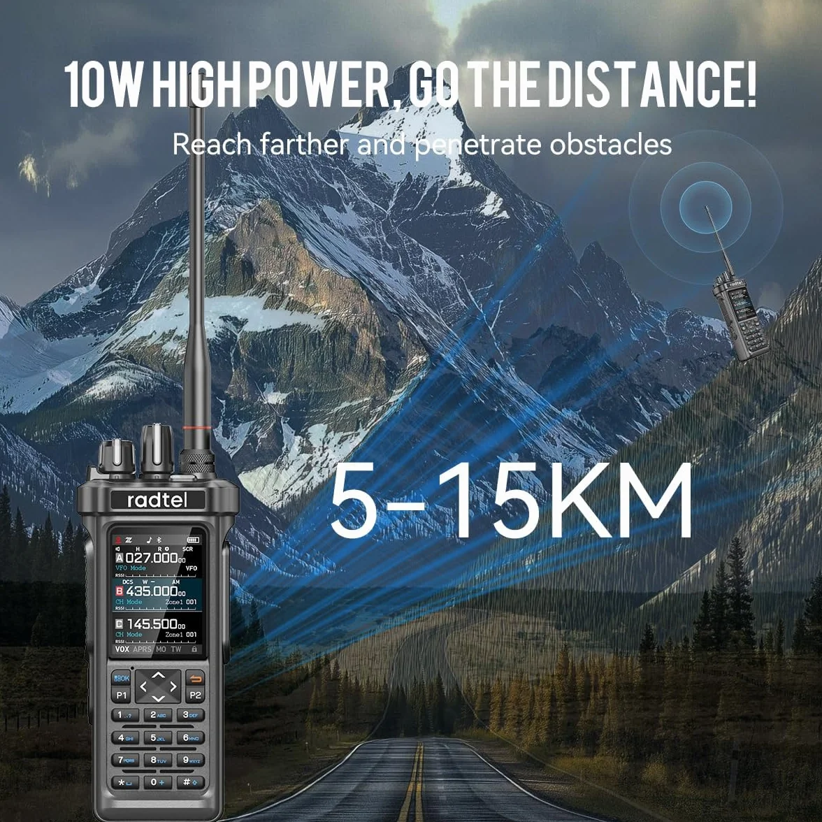 Radiotelefon amatorski Radtel RT-950 PRO z nadajnikiem GPS/APRS, krótkofalówka 10 W o dużym zasięgu, przenośny radiotelefon dwukierunkowy, odbiornik AM/FM/CB/SW/MW/LW, programowanie przez Bluetooth, N