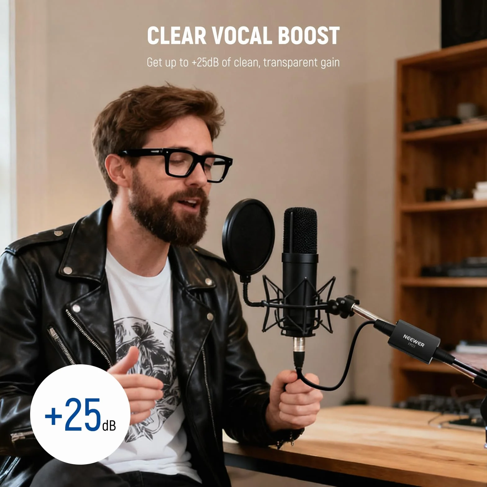 NEEWER Przedwzmacniacz mikrofonowy, aktywator mikrofonowy XLR z ultra czystym wzmocnieniem 25 dB, do mikrofonów dynamicznych i wstążkowych, kompatybilny z Shure SM7B SM57 SM58 do występów na żywo
