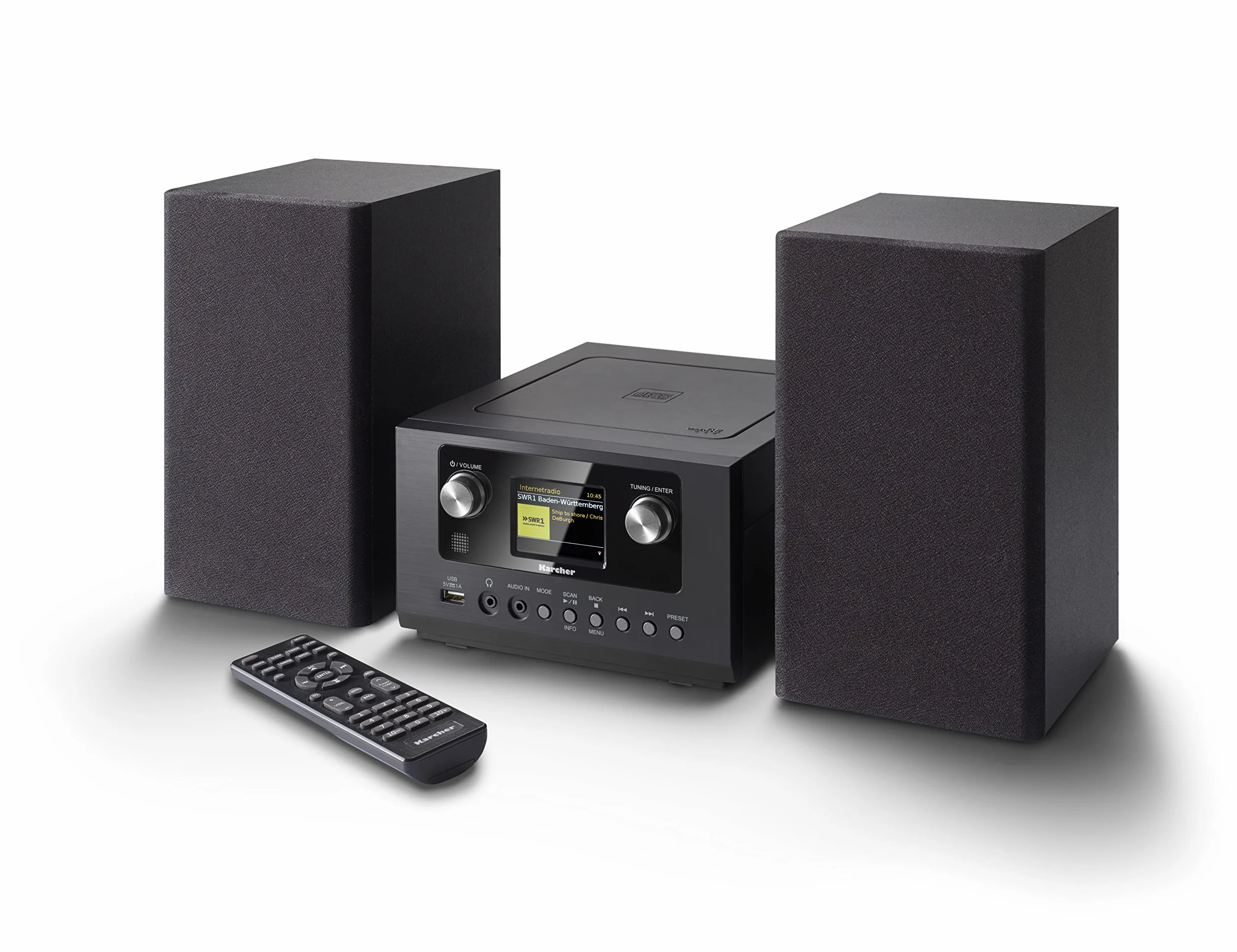 Karcher MC 6490DI kompaktowy zestaw (z odtwarzaczem CD, wieża stereo z radiem internetowym i Bluetooth, radio FM i DAB+ z pamięcią stacji, USB z funkcją ładowania/odtwarzanie MP3, budzik z podwójnym