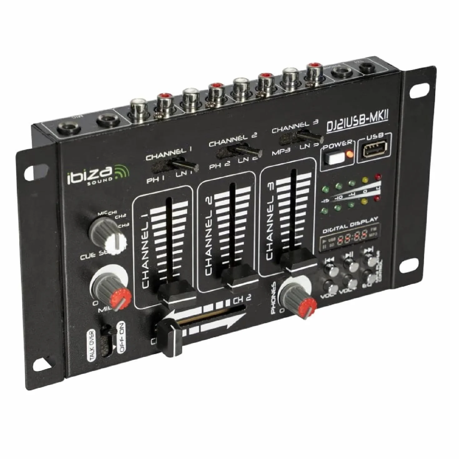 Ibiza - DJ21USB-MKII - 4-kanałowy/7-kanałowy mikser z różnymi wejściami - USB - Czarny