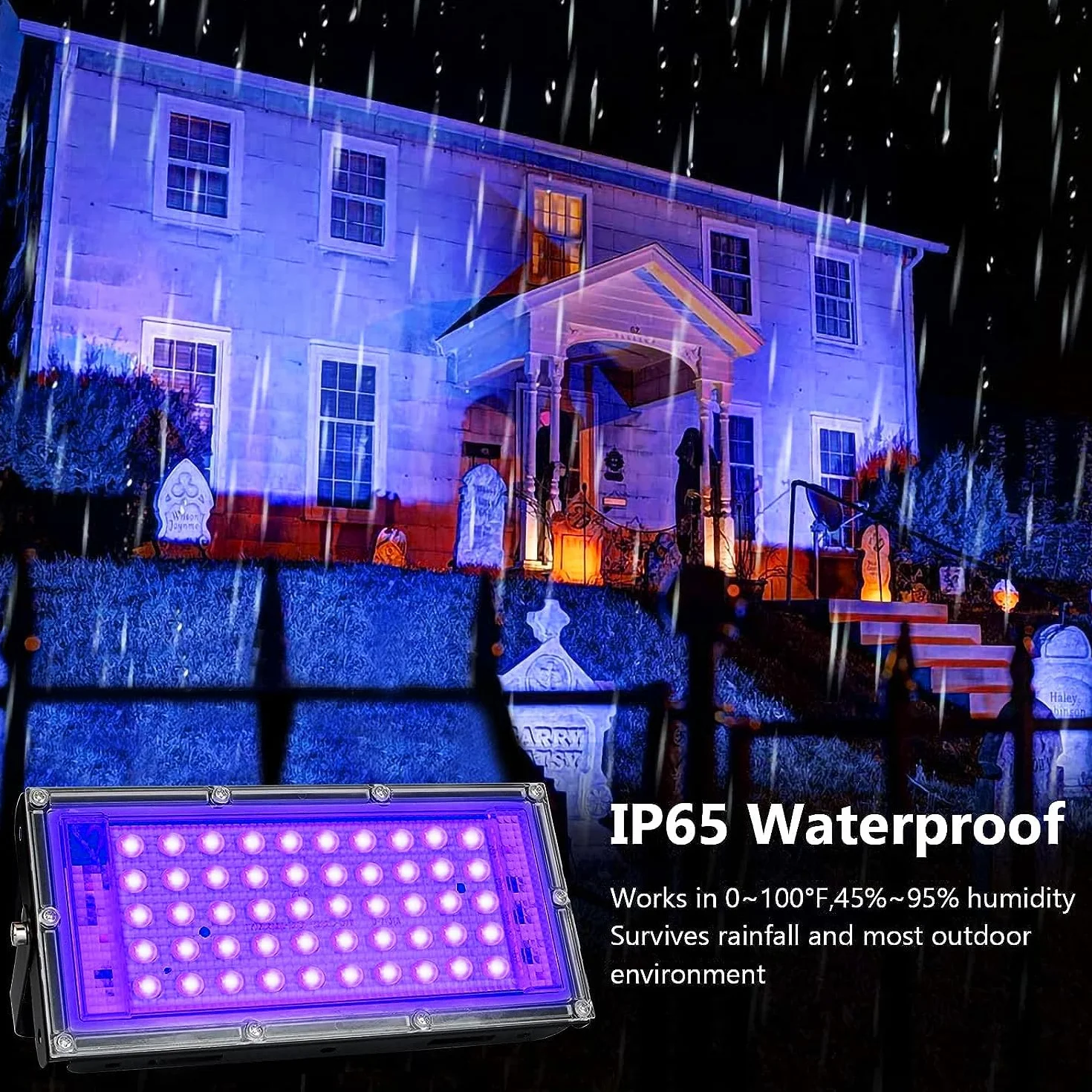 Reflektory czarne światło 50W, lampa UV czarna z wyłącznikiem, 395-400 nm, wodoodporność IP65 reflektor UV imprezowy reflektor na bar akwarium Halloween kolory neonowe efekty fluorescencyjne