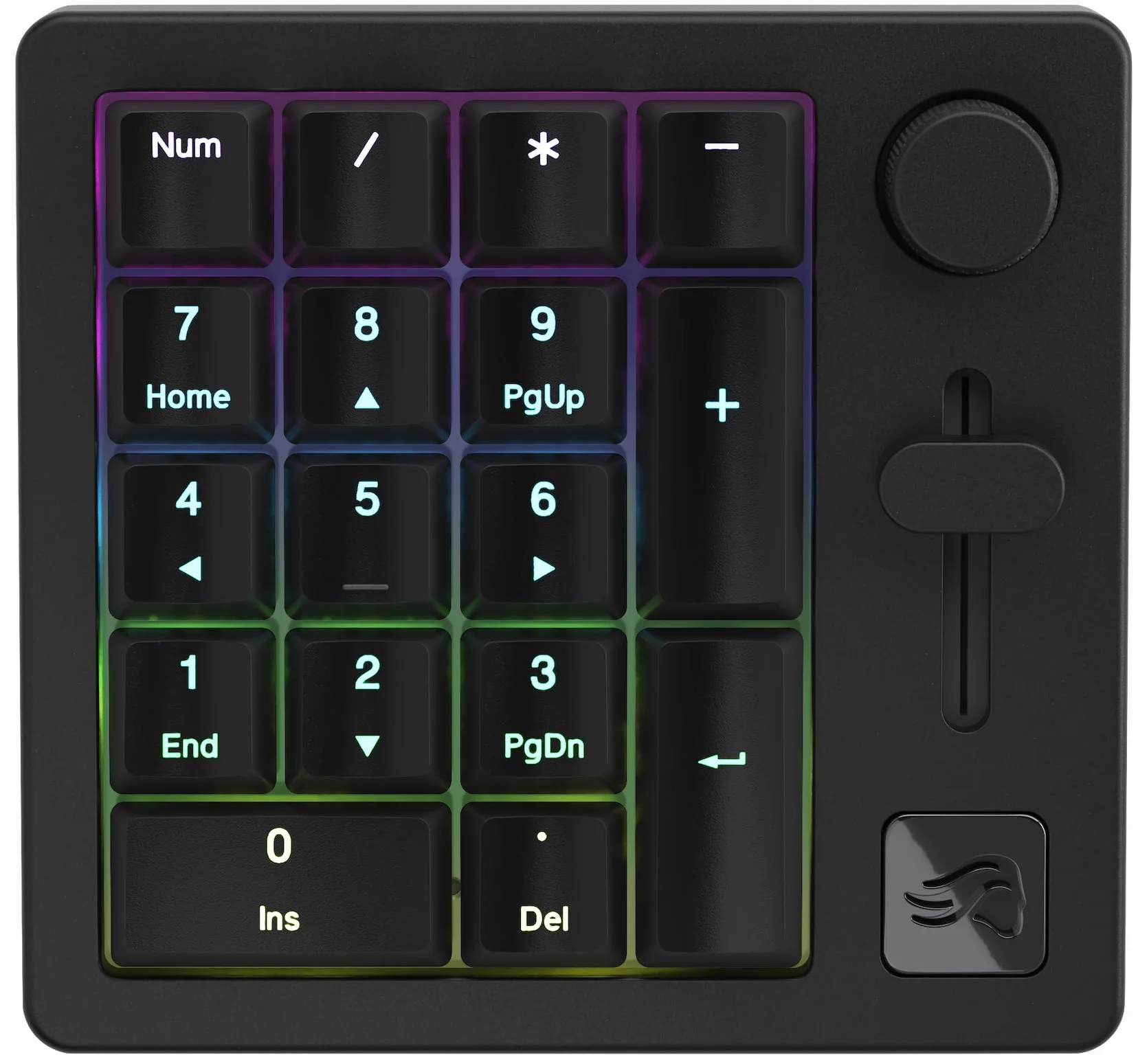 Glorious Gaming GMMK – przewodowo lub bezprzewodowo (Bluetooth), aluminium, suwak do konfiguracji i gałka do obrotów, RGB, 18x ABS doubleshoot – Czarny