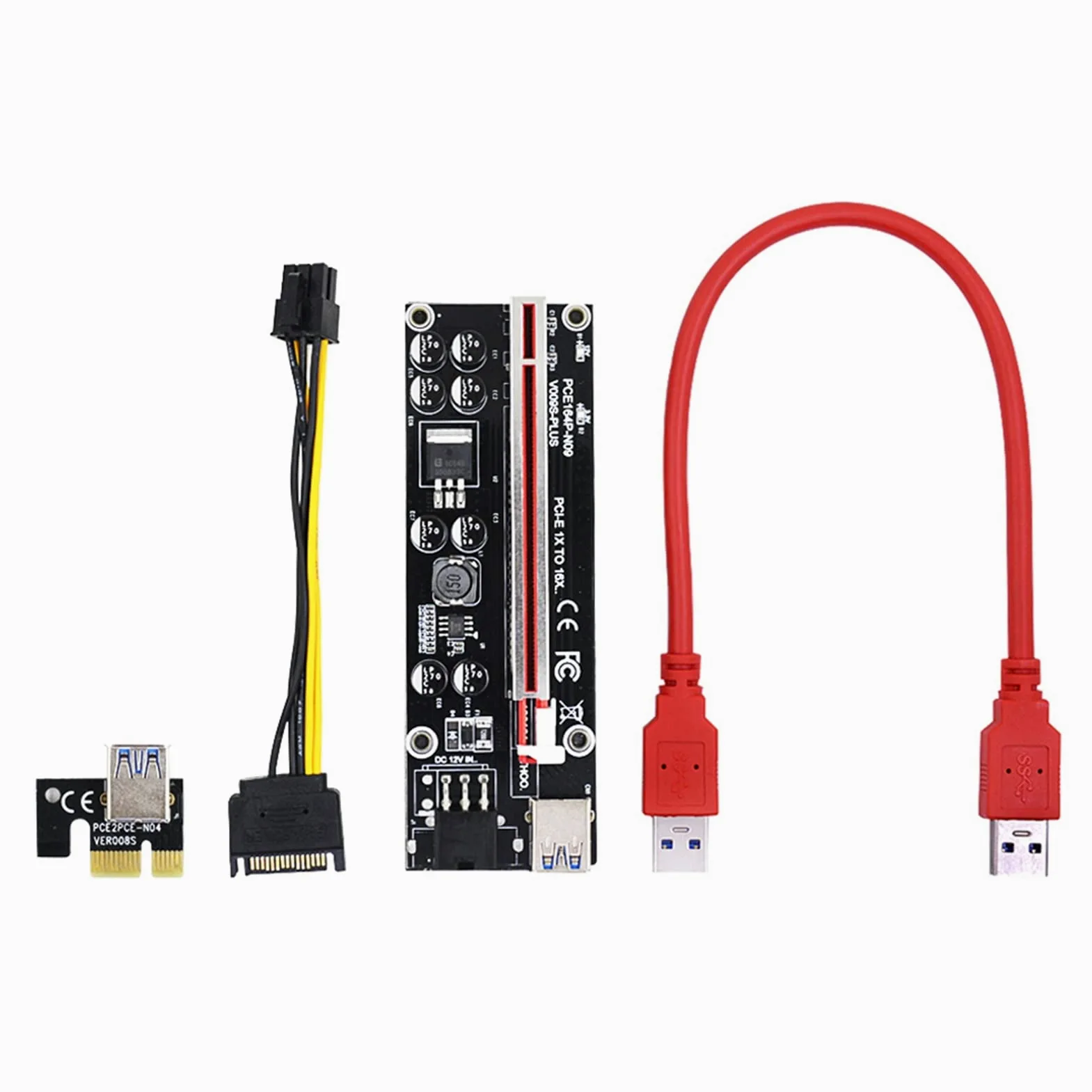 60 szt. VER009S Plus PCI-E karta riser PCIE 1X do 16X przedłużacz 1 m 0,6 m 0,3 m kabel USB 3.0 SATA na 6-pinowy przewód zasilający SATA (0,3 m)
