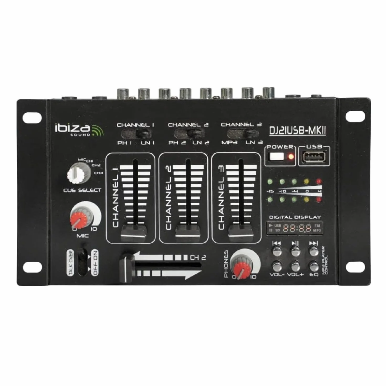 Ibiza - DJ21USB-MKII - 4-kanałowy/7-kanałowy mikser z różnymi wejściami - USB - Czarny