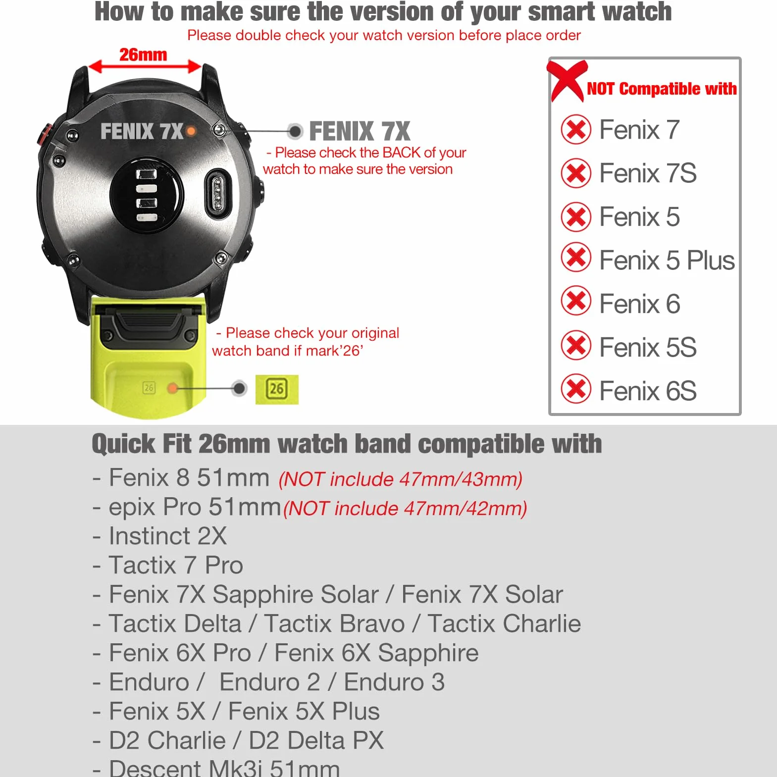 YOOSIDE taktyczna nylonowa bransoletka do zegarka Garmin Fenix 7X / Fenix 6X / Fenix 5X / Enduro 2, QuickFit, 26 mm, pleciony nylonowy pasek na nadgarstek do Tactix 7 Pro, Descent Mk2, QuickFit 26mm