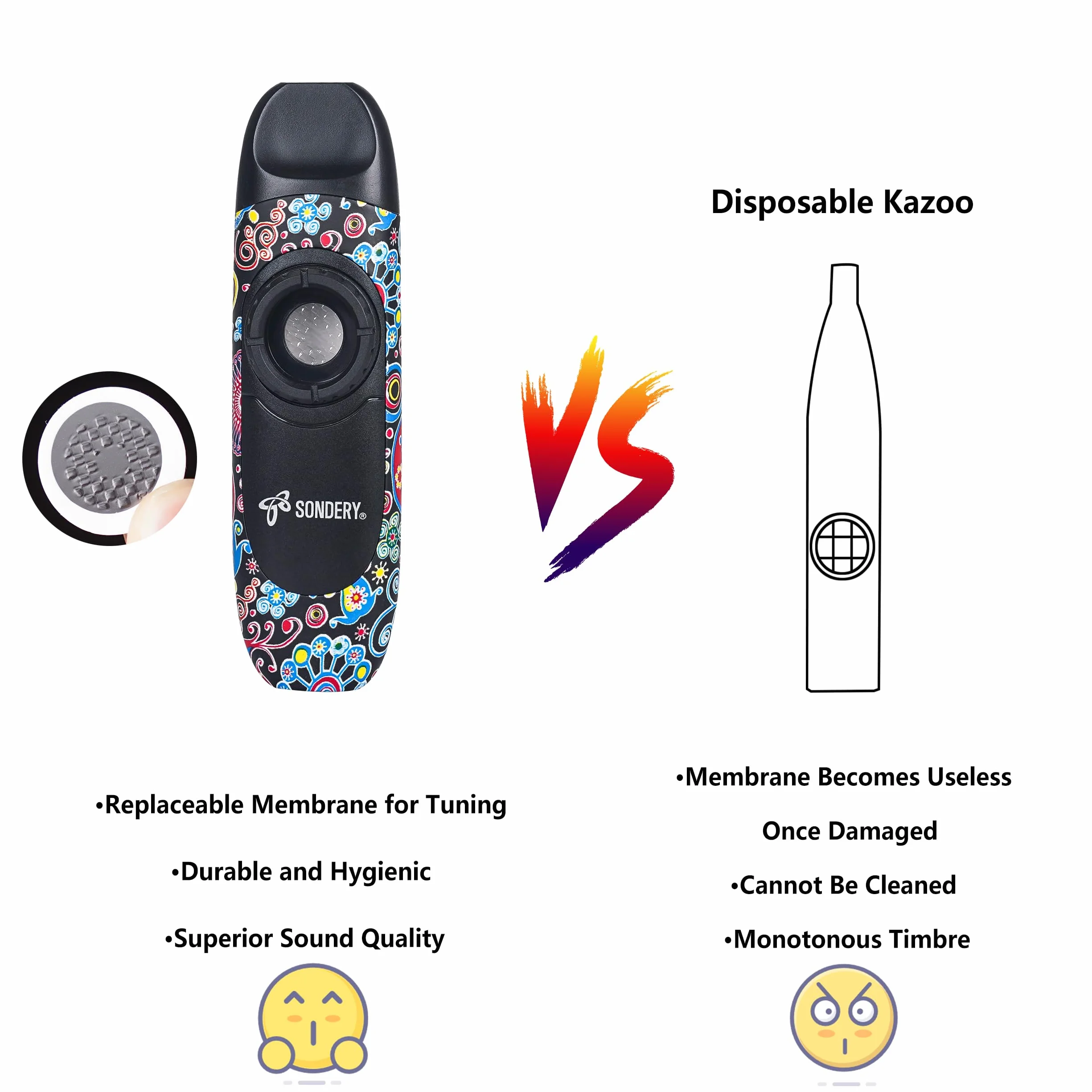 Sondery Profesjonalny instrument dęty Kazoo z 5 membranami, smycz i woreczek