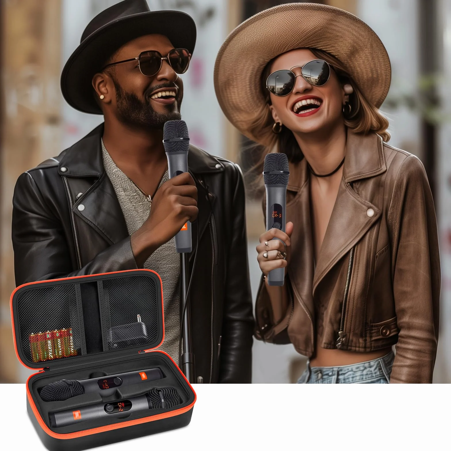 Bezprzewodowa obudowa mikrofonowa Kompatybilna z JBL Wireless Two Mikrofon System, podwójny mikrofon ręczny do śpiewania lub karaoke, torba do śpiewania lub karaoke dla odbiorników, adapterów, baterii