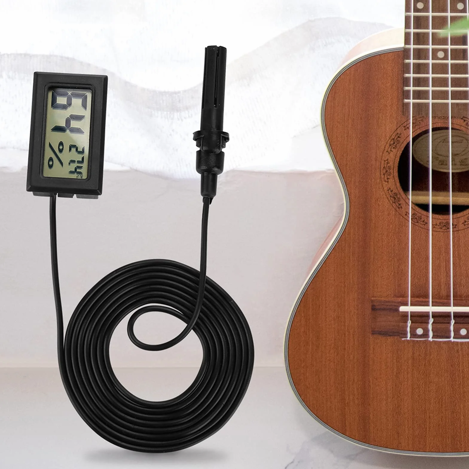Termometr Higrometr Cyfrowy, praktyczny miernik temperatury i wilgotności Higrometr LCD Termometr do skrzypiec i gitary Ukulele Case Pielęgnacja instrumentów (czarny), akcesoria do gry