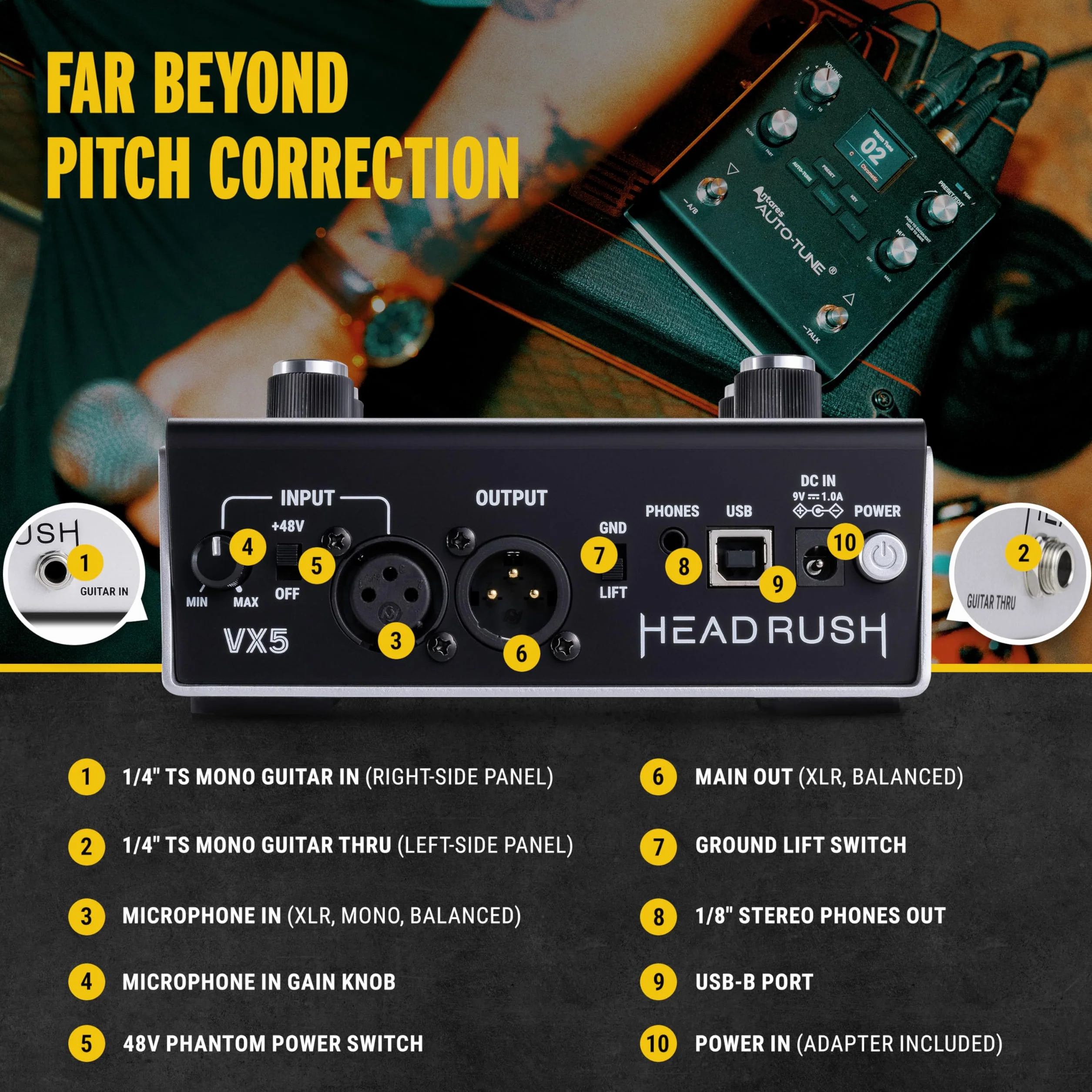 HeadRush VX5 Procesor wokalny z Antares AutoTune z korekcjąwysokości, Harmonizacja głosu, wej gitarowym i mikrofonowym oraz interfejsem audio