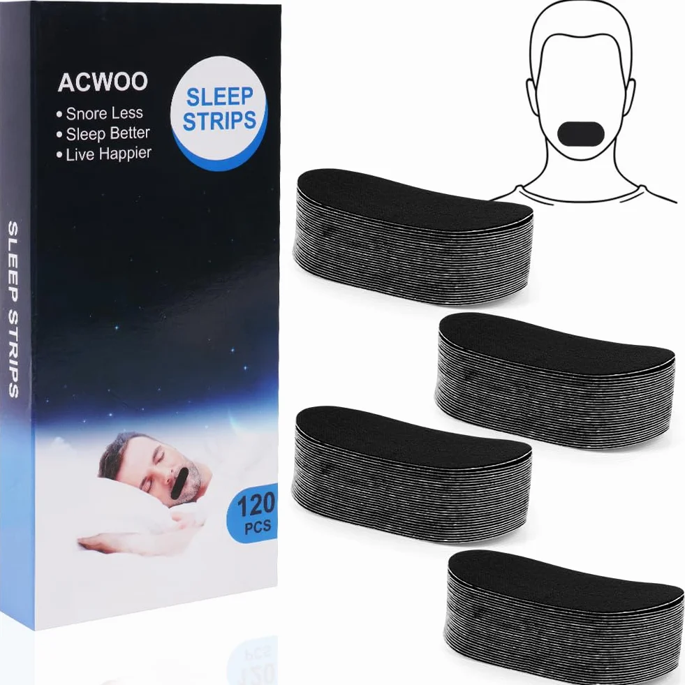 ACWOO Plastry na usta do spania, 120 szt. nakładek przeciw chrapaniu, owalne plastry zapobiegające chrapaniu, taśma na usta do spania poprawiająca jakość snu, plastry na nos zapobiegające chrapaniu