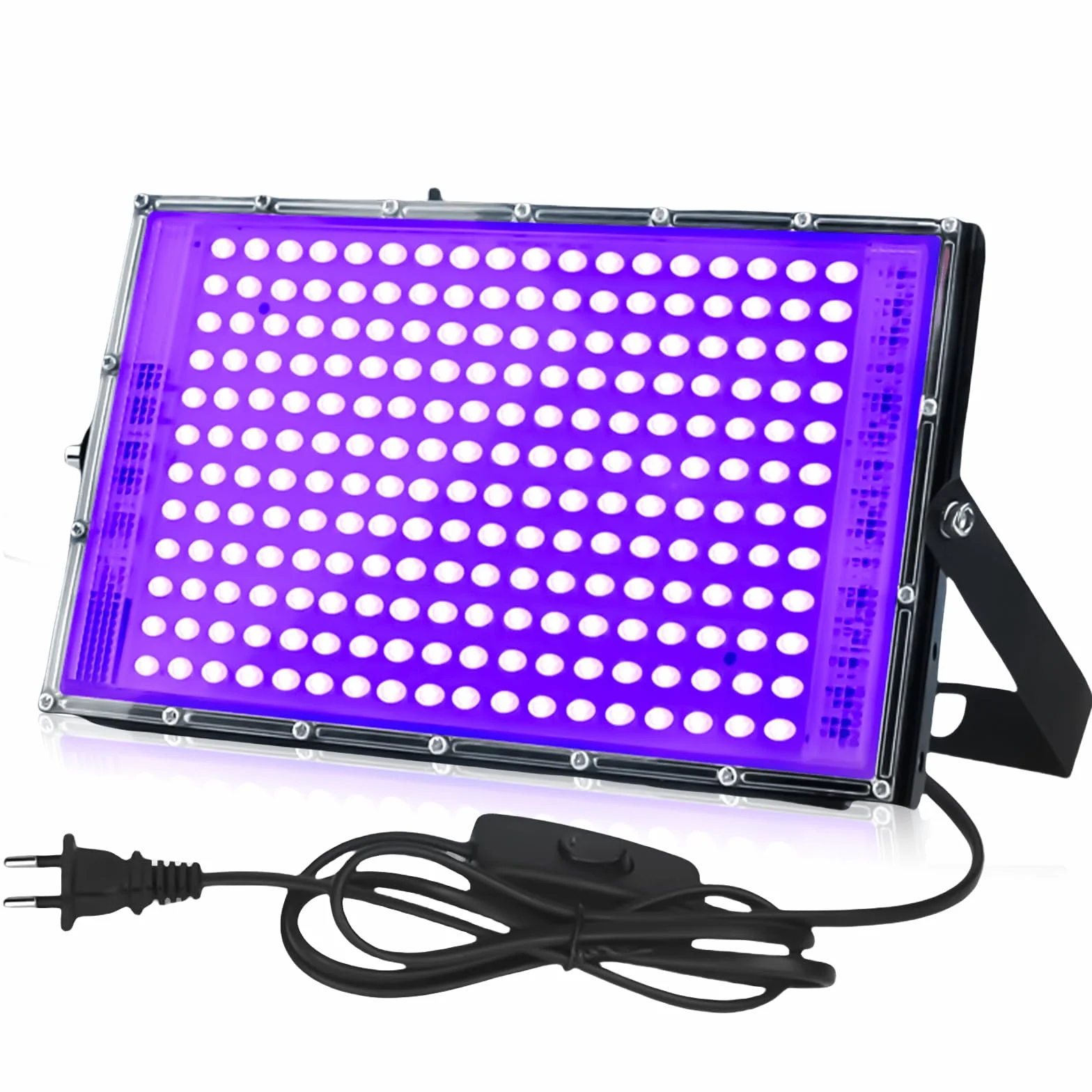 BAIFULAI Reflektor UV z czarnym światłem 200 W, 216 diod LED, klasa wodoszczelności IP65, czarne światło z wtyczką, na dyskotekę, imprezę, oświetlenie sceniczne, dekoracja Halloween, akcesoria