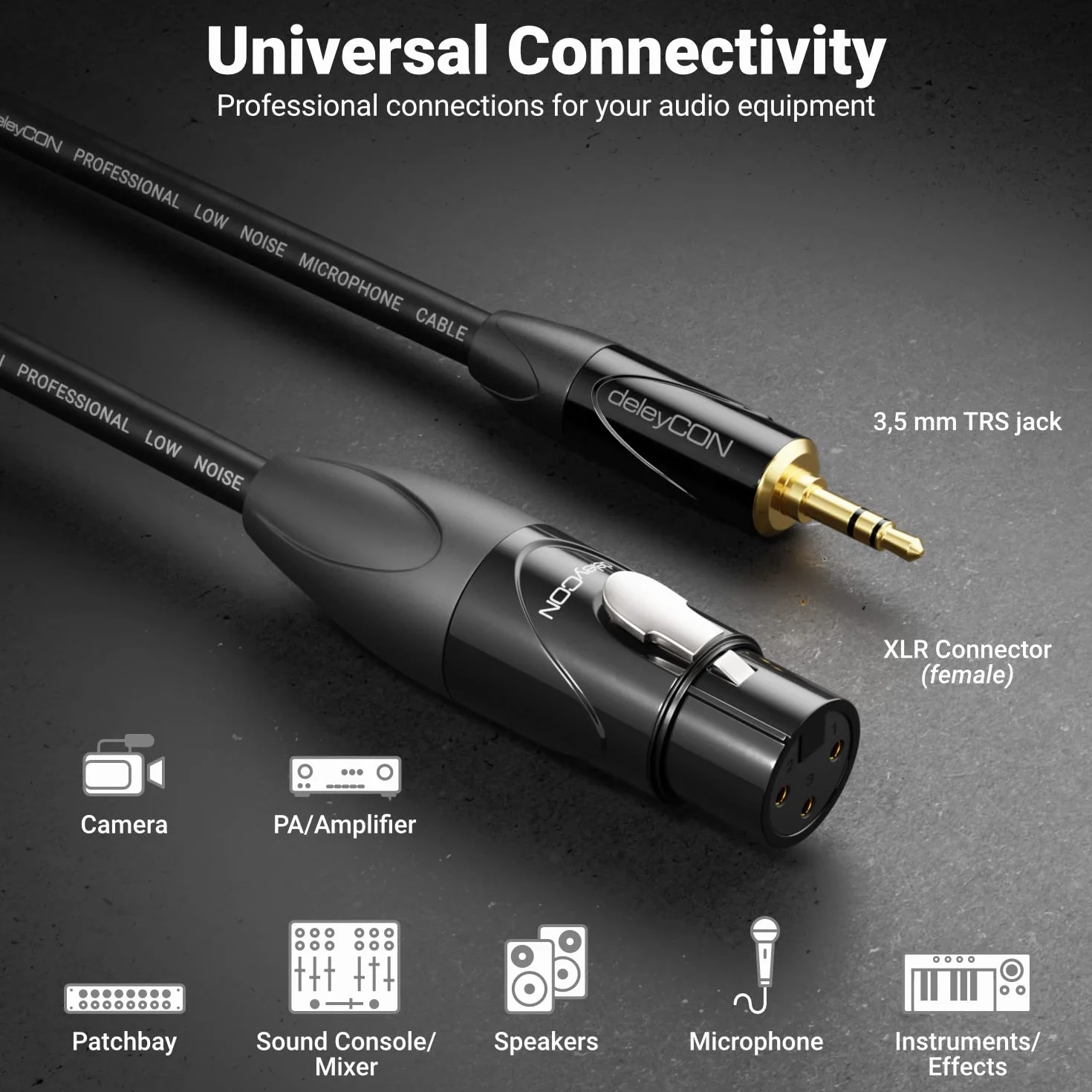 deleyCON 5m XLR na 3,5mm Klinke Stereo Kabel Mikrofonowy Audio Adapter AUC - czysta Miedź OFC AWG24