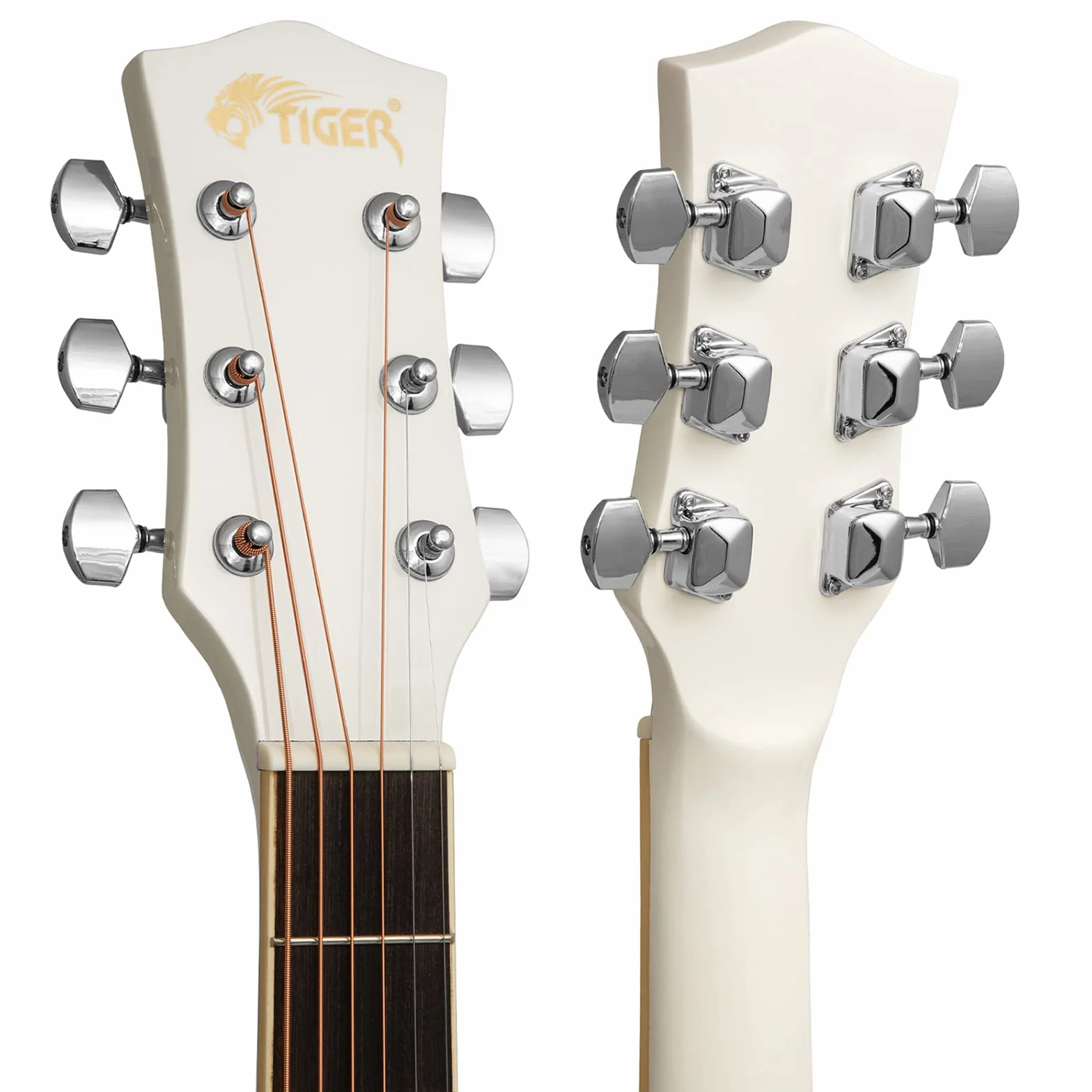 TIGER pełnowymiarowa gitara akustyczna dla początkujących z wbudowanym tunerem i EQ biały