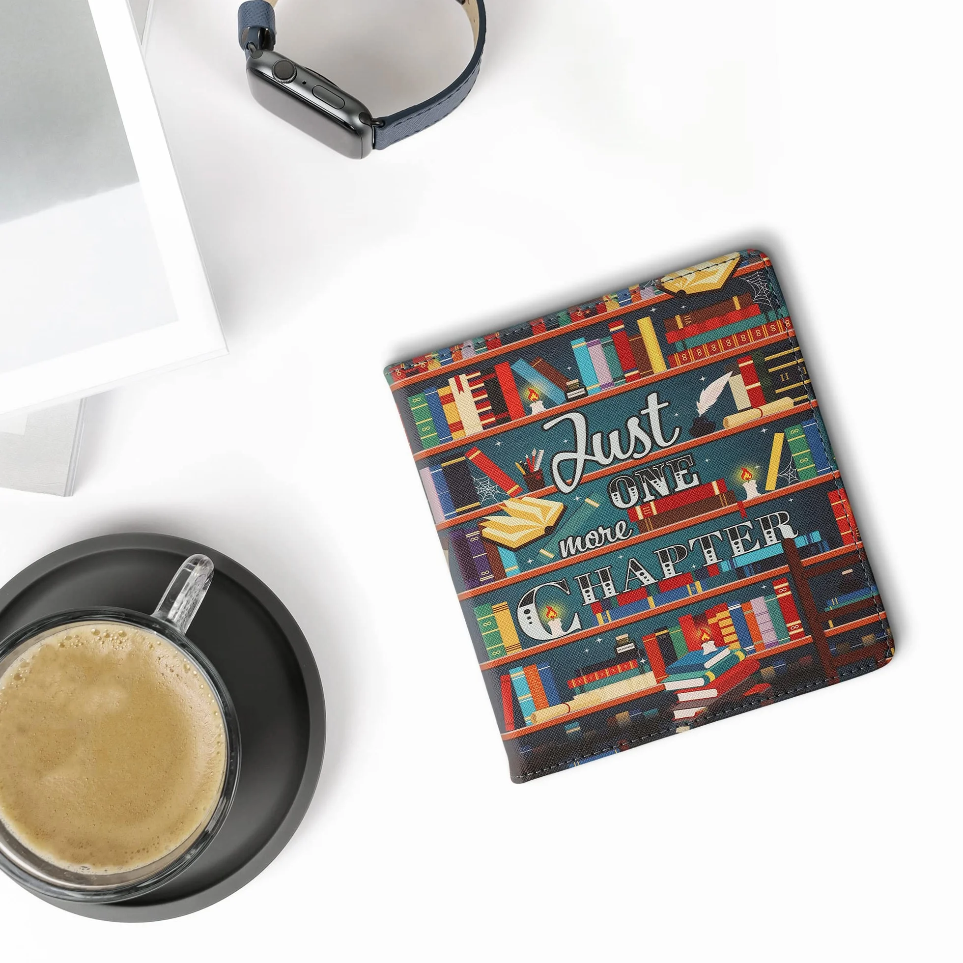 kwmobile Etui kompatybilne z Amazon Kindle Oasis 10. generacji - etui PU pokrowiec z paskiem - biblioteka Motto wielokolorowe