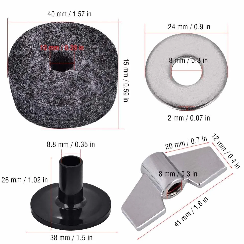 Alomejor Cymbal akcesoria zamienne filc cymbal Hi-Hat sprzęgło filcowe nakrycie głowy kubek filcowe rękawy z podstawowymi nakrętkami skrzydełkowymi i podkładką talerzową do zestawu perkusyjnego