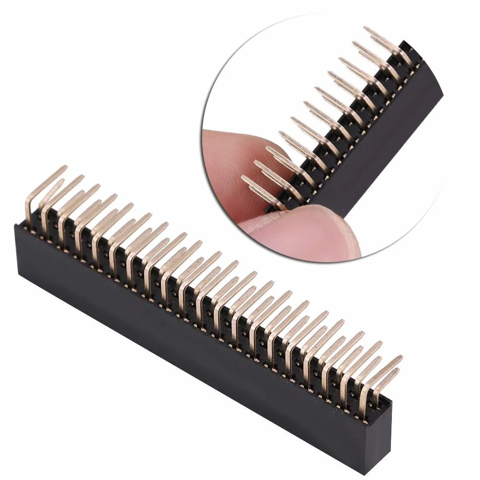 3 Sztuk 2.54mm 2x20 Pin żeński Dwurzędowy żeński Nagłówek Kątowy 4 Nagłówek Listwy Pinowe Złącze Płytka Drukowana Dwurzędowe Gniazdo Kątowe do Prototypowej Tarczy