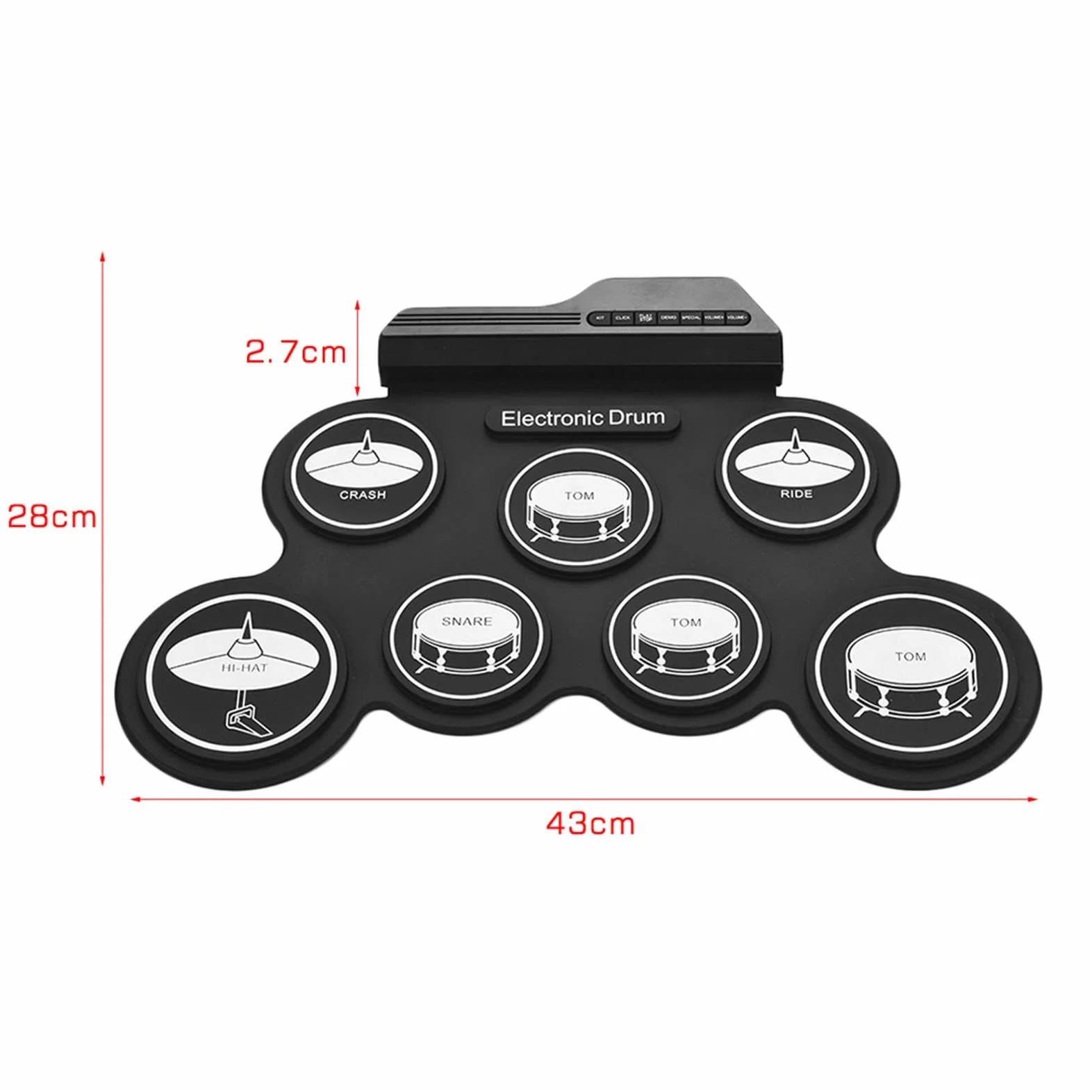 USB Roll Up Drum Pad do ćwiczeń 7 Podkładek Silikonowa Perkusja Elektroniczna 5 Strojów 8 Utworów Demonstracyjnych 3 Rytmy