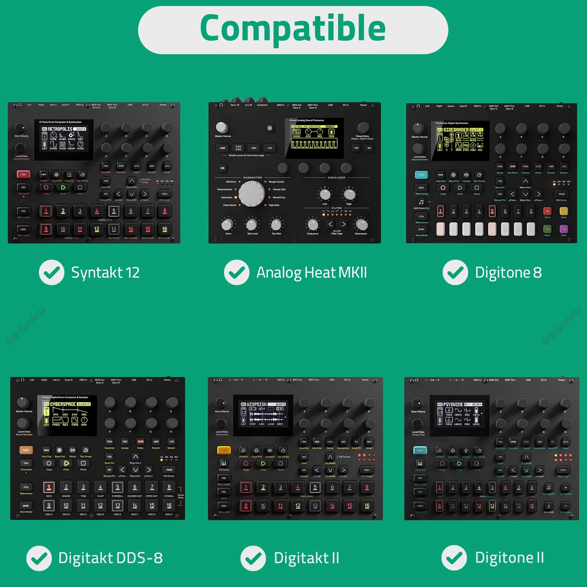 GEEKRIA Etui do przenoszenia interfejsu audio, kompatybilne z Elektron Digitakt II/Digitone II/Syntakt 12 / Analog Heat MKII/Hard Shell torba podróżna (ciemnoszara)