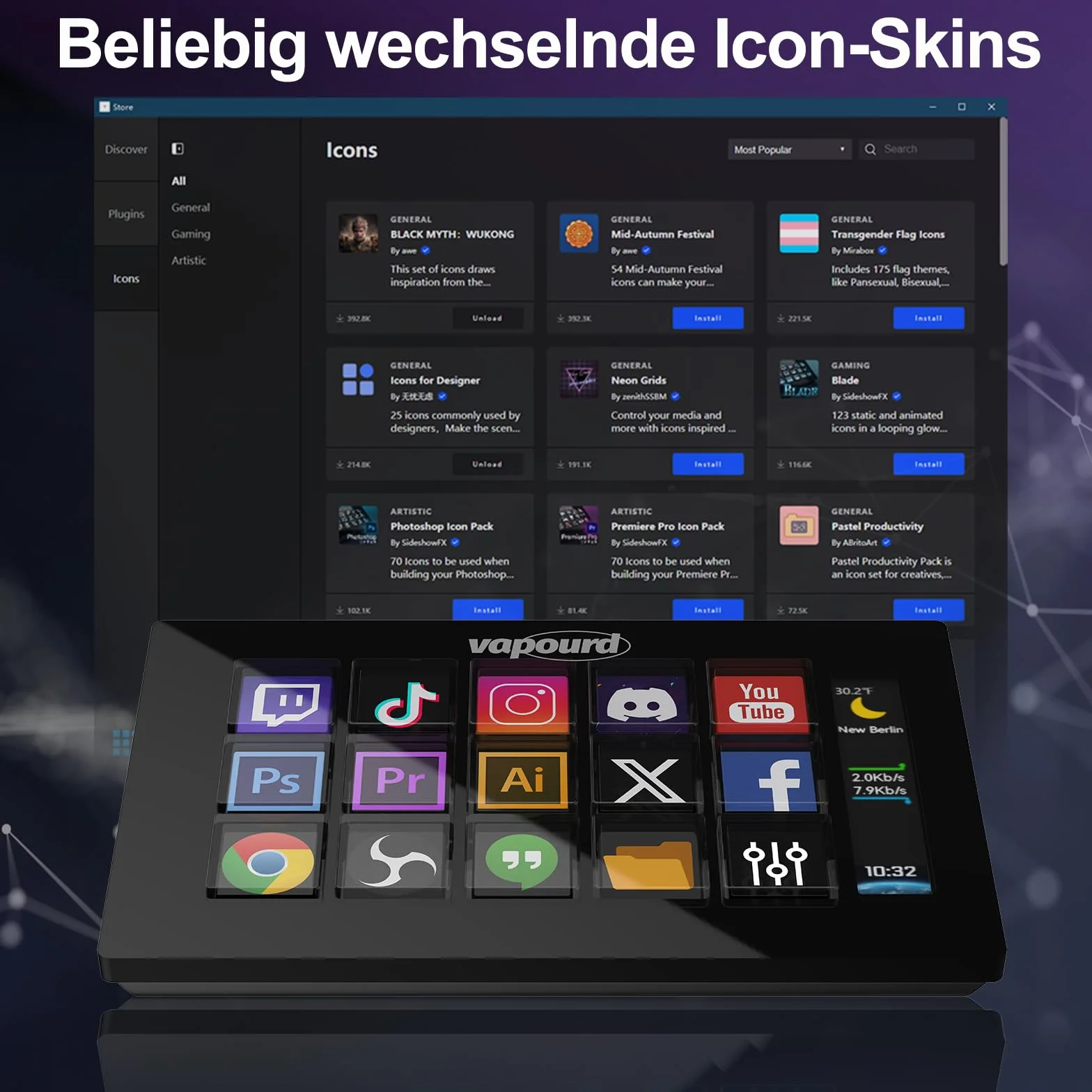 Stream Controller Deck, Studio Controller, 15 regulowanych przycisków LCD, kompaktowy panel kontrolny, wyzwalacz akcji w aplikacjach i oprogramowaniu, takich jak OBS, Twitch, YouTube, kompatybilny z