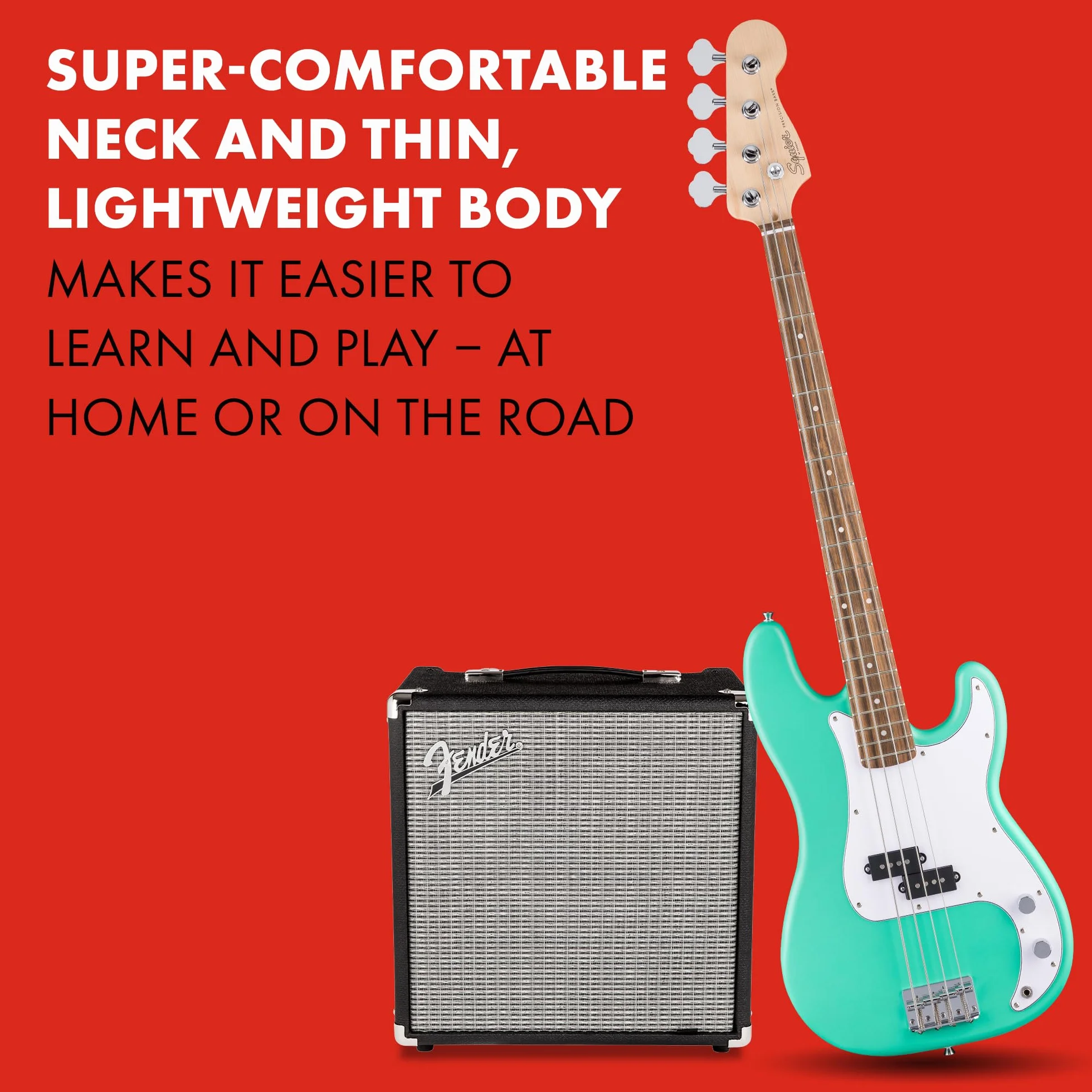 Squier by Fender Debut Collection Precision Bass, podstrunnica Laurel, biała maskownica, Seafoam Green