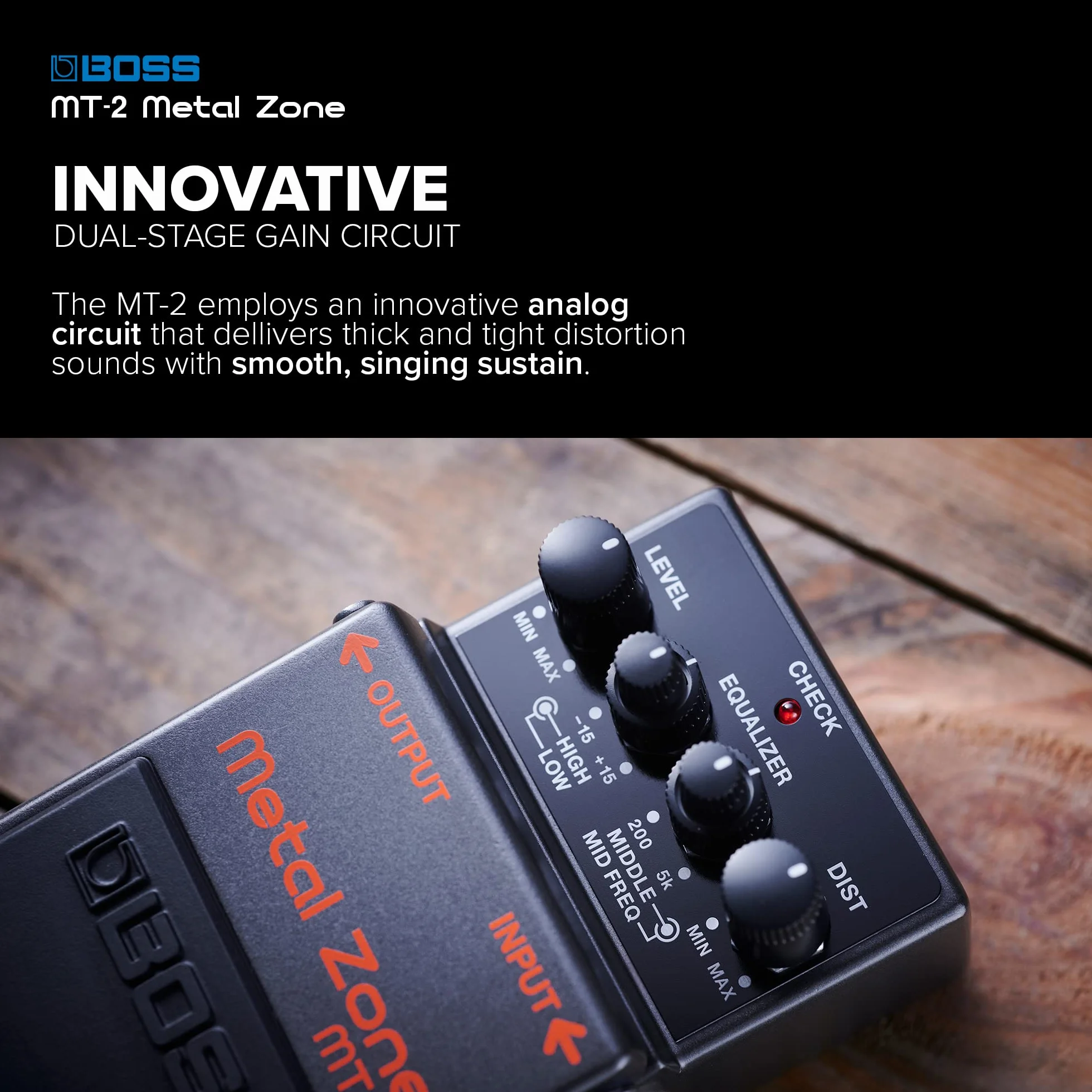 BOSS MT-2 Classic Metal Zone Pedał Efektów Gitarowy Basowy Dwustopniowy Wzmocnienie Trójzakresowy Korektor