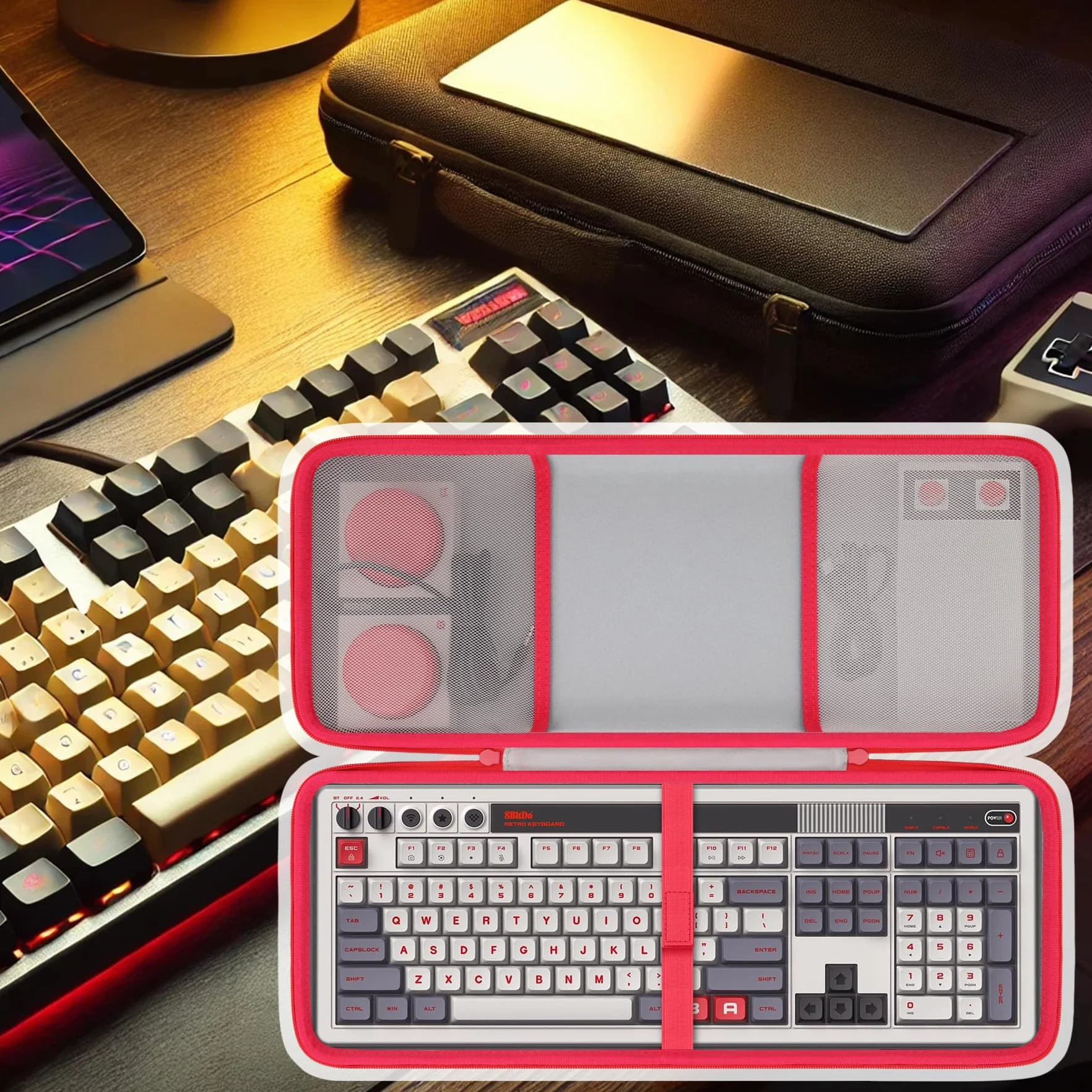 co2CREA Twarde przenośne etui ochronne do klawiatury mechanicznej 8Bitdo Retro108, Hot Swappable Wireless Gaming Keyboard, etui kompatybilne z dwoma super programowalnymi przyciskami, tylko kieszeń