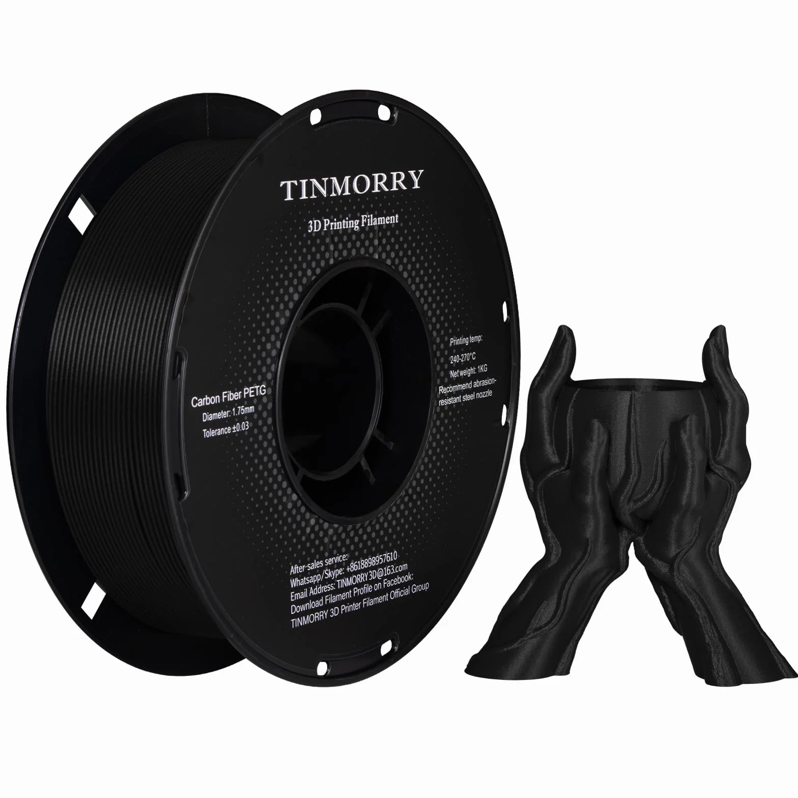 Carbon Fiber PETG Filament 1.75mm, TINMORRY PETG-CF 3D Printer Filament, Compatible with Bambu FDM 3D Printer, 1 KG 1 Spool, Black
