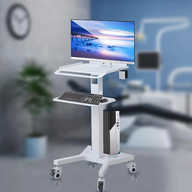 Wózek medyczny z uchwytem na monitor i uchwytem na skaner do jamy ustnej, mobilny wózek do zabiegów stomatologicznych z kołami, dwuwarstwowy wózek do opieki, do salonu piękności