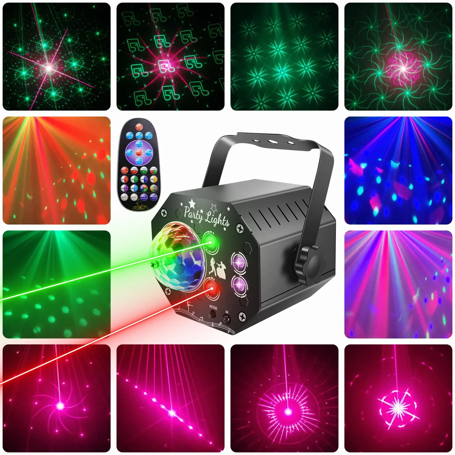 Tomshine Mini 3 w 1 UV czarne światło imprezowe, sterowane muzyką, światło dyskotekowe z 72 wzorami i obrotową lampą RGB Magic Ball, stroboskop, dyskoteka, efekt świetlny z pilotem zdalnego sterowania