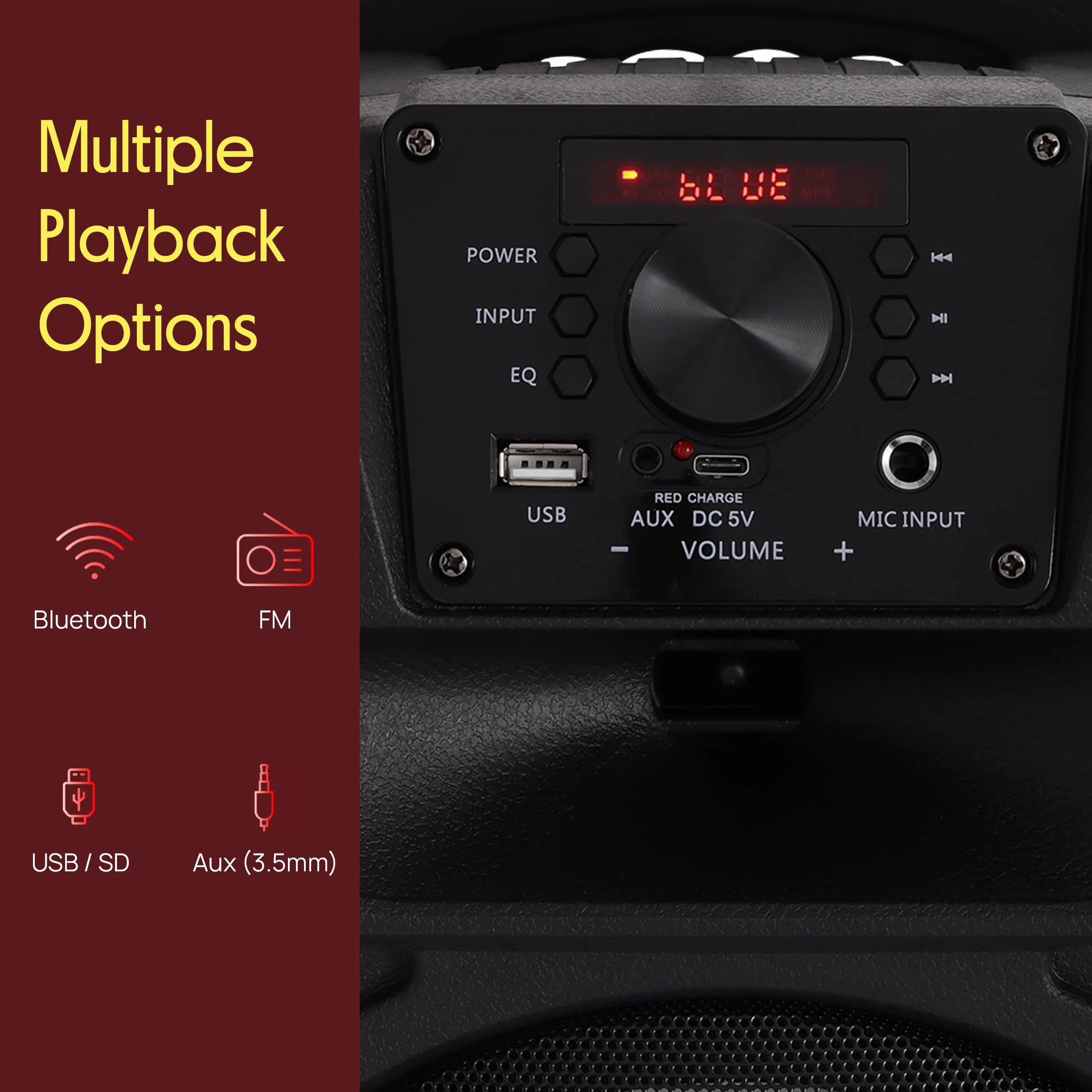 Pyle Przenośny głośnik PA 400 W - system subwoofera 8", 4 omy/55-20 kHz, radio USB/MP3/FM/wejście mikrofonu ¼, wielokolorowe światła LED, wbudowany akumulator z pilotem - Pyle PPHP844B