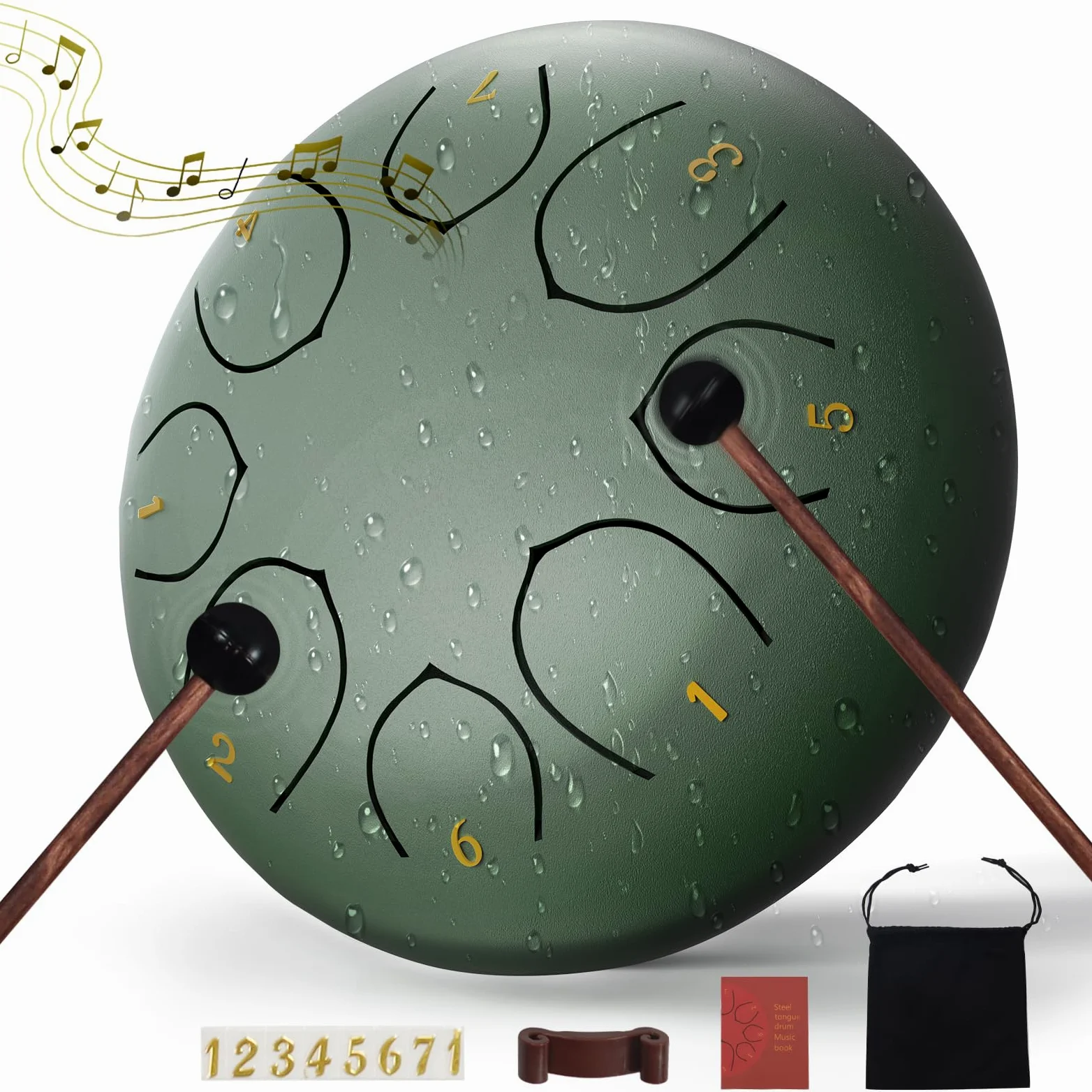 Bęben przeciwdeszczowy na zewnątrz, 15 cm, 8 nut, bęben przeciwdeszczowy do instrumentu ogrodowego, wodoodporny, bęben przeciwdeszczowy czakry, na zewnątrz, z torbą na bęben, książką muzyczną,