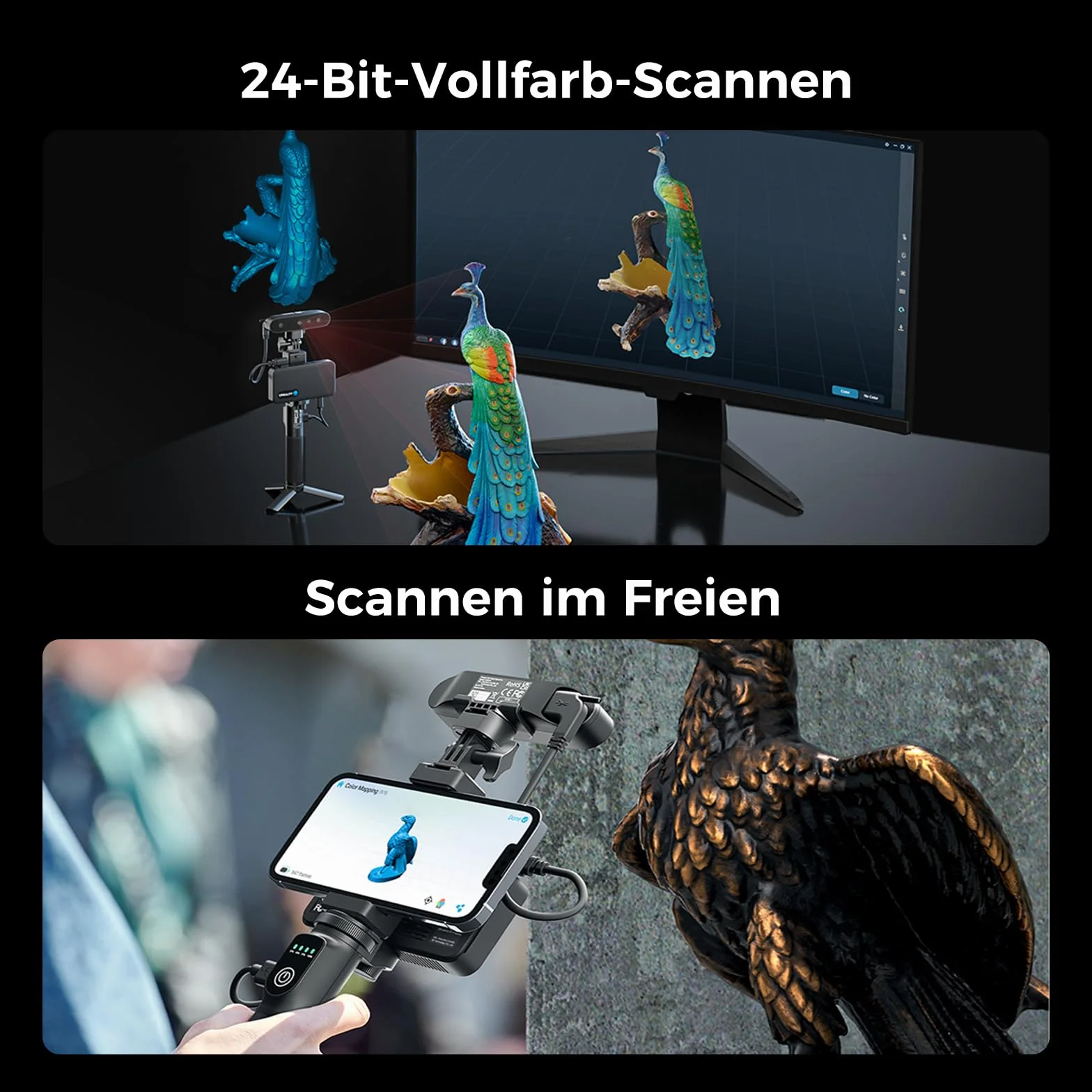 Creality Skaner 3D CR-Scan Ferret Pro do druku 3D, skaner ręczny z bezprzewodowym skanowaniem i śledzeniem zapobiegającym wstrząsom, ulepszenie do szybkiego skanowania pełnokolorowego, dokładność 0,1