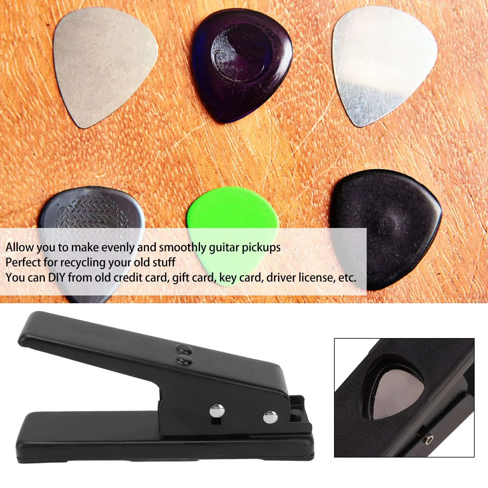 SUNGOOYUE Guitar Pick Maker, Wycinak do Gitary z Pickup Strip, Arkusz Papier ścierny, Czarny, Mały