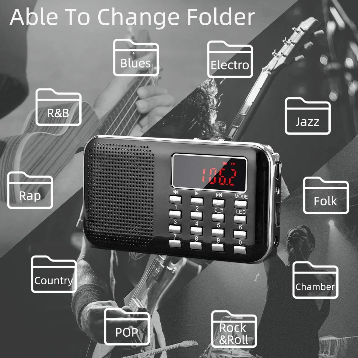PRUNUS J-908 Przenośne radio z możliwością ładowania FM/AM(MW), przenośny cyfrowy radiolina, odtwarzacz muzyki MP3, obsługa USB/AUX/TF, dodana latarka awaryjna (czarna)