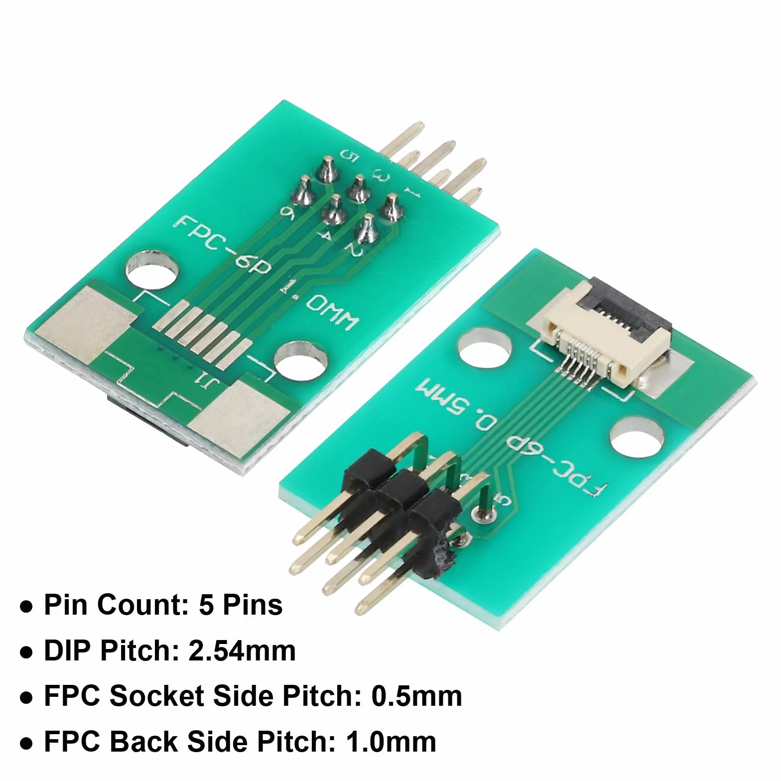 QUARKZMAN 2 szt. FFC FPC 5-pinowa płytka złącza 0,5 mm gniazdo 2,54 mm adapter do pasków kątowych z podwójną linią, płyta konwertera PCB do telewizorów DVD/aparatów cyfrowych