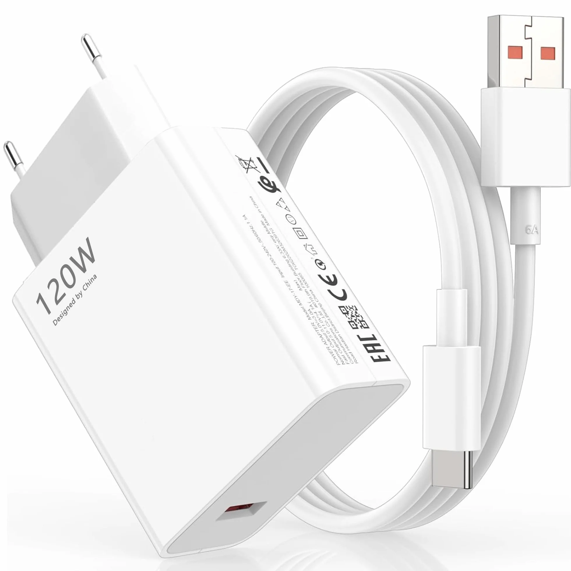 Ładowarka USB, 120 W, zasilacz z kablem typu C, 6 A, do Xiaomi 14T, 13T, Redmi Note 15, 14, 13, 12, 11, 10 Pro 5G, Poco X6 M6 X5 F5 Pro (XM 120 W 1+1)