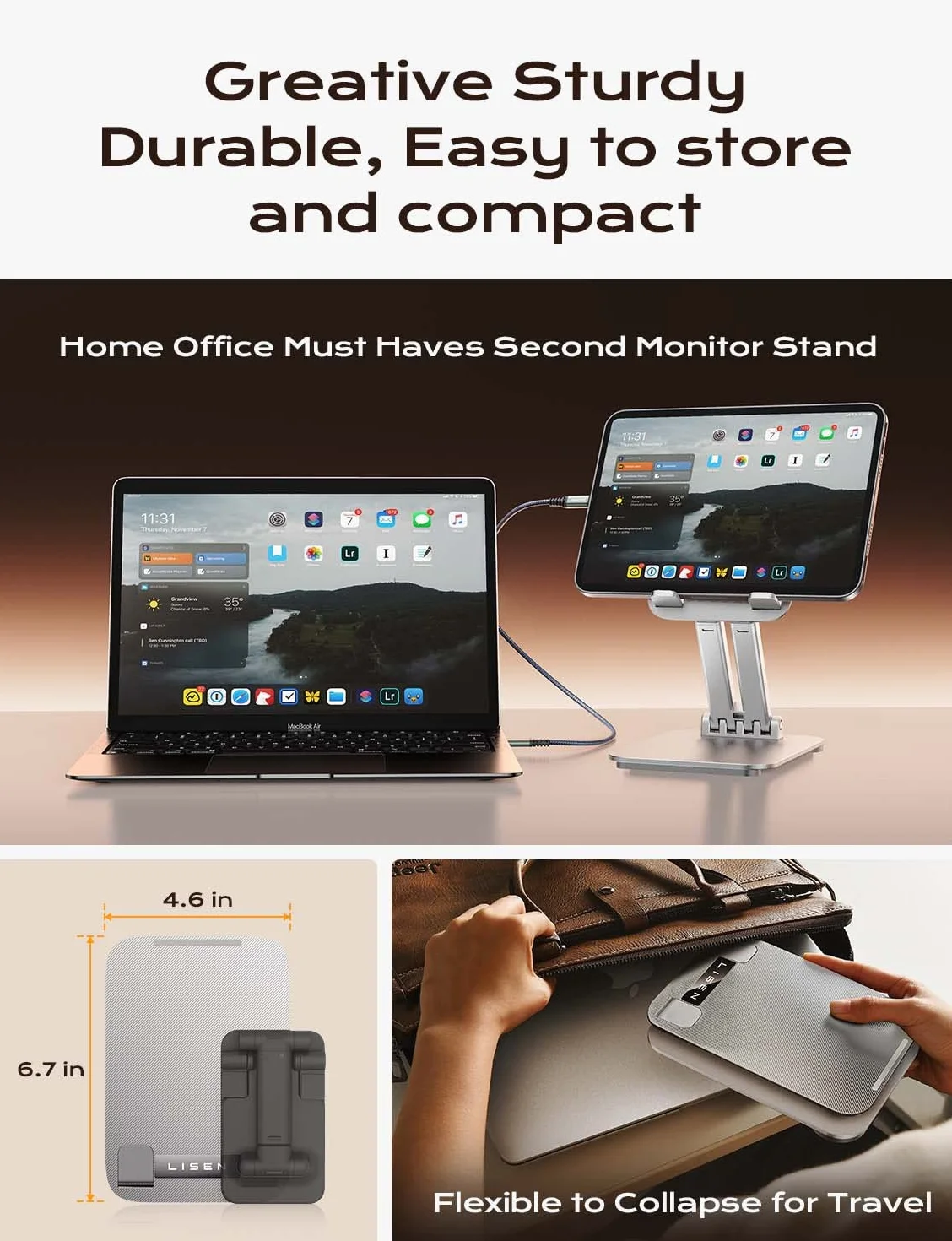 LISEN Stojak na iPada, stojak na tablet, regulowany uchwyt na biurko, przenośny stojak na monitor do iPad Pro 9.7, 10.5, 11, 12.9 Air Mini 6 5 4 Samsung i tablet
