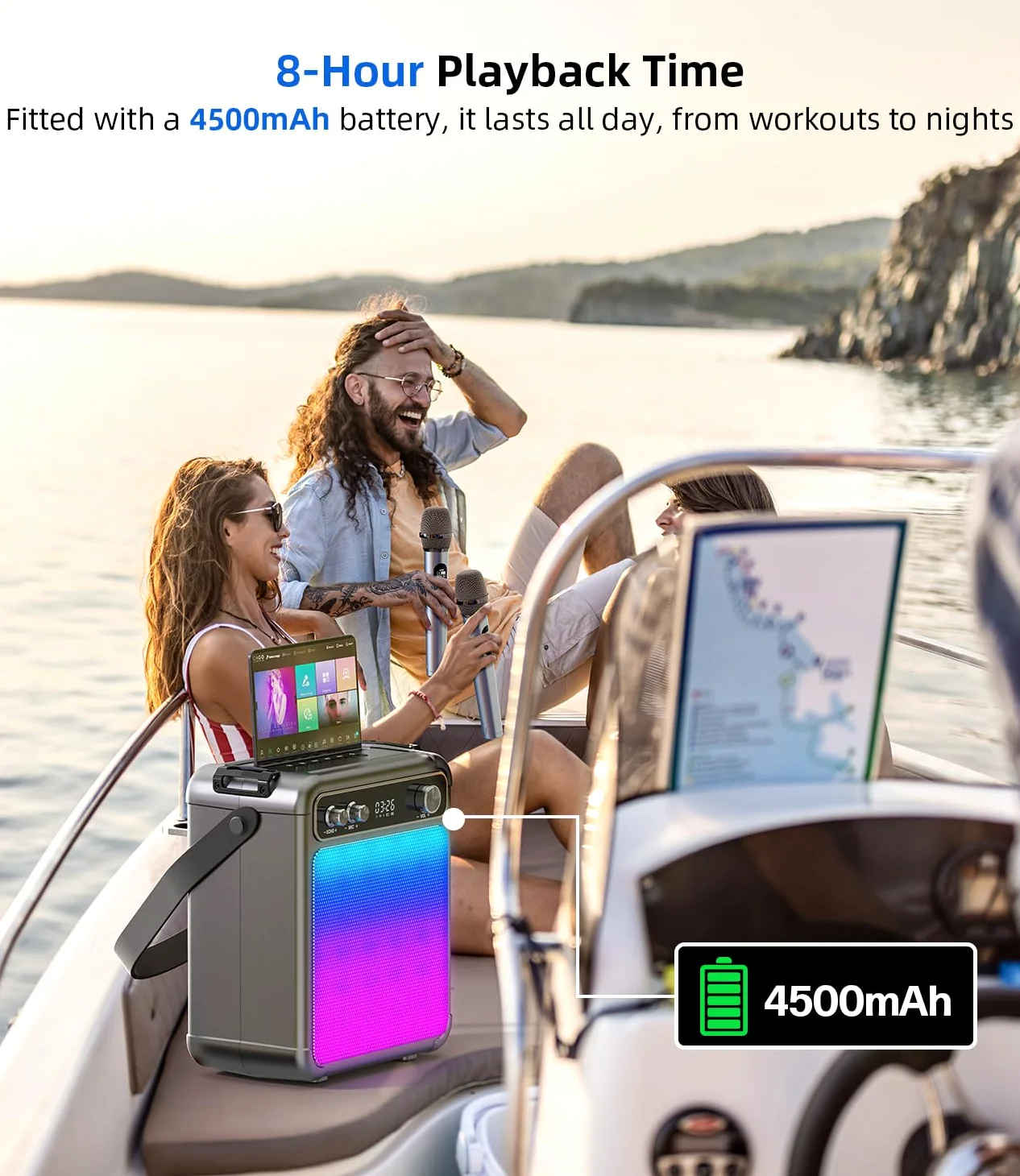 Zestaw karaoke z 2 bezprzewodowymi mikrofonami dla dorosłych, przenośny głośnik Bluetooth do karaoke ze światłami LED/ECHO, obsługuje TF, USB, AUX, TWS na imprezy, na zewnątrz