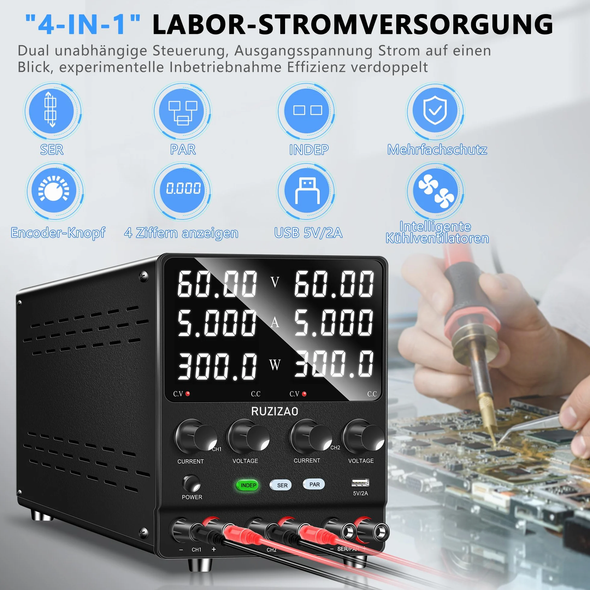 Podwójny zasilacz laboratoryjny, 60 V, 5 A, szeregowy, równoległy, regulowany zasilacz prądu stałego 60 V, 10 A, 120 V, 5 A, 600 W, ustawienie kodera, podwójne napięcie, prąd 4 w jednym