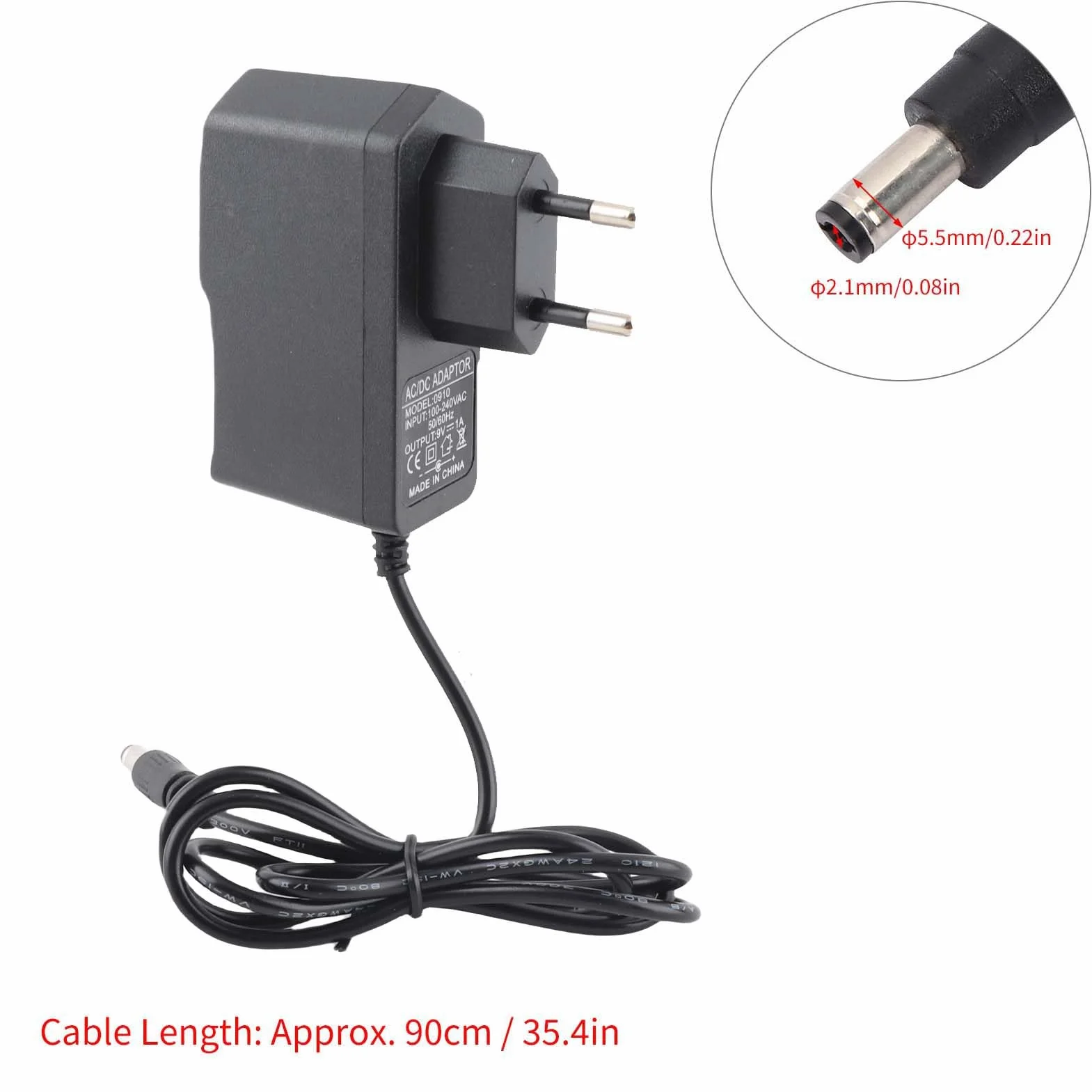Zasilacz 9V, zasilacz AC/DC do efektora gitary elektrycznej, uniwersalny zasilacz do pojedynczego efektora gitary elektrycznej 100-240V (wtyczka EU)