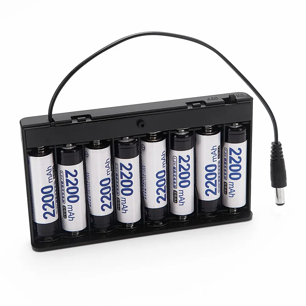 VooGenzek 2 Sztuki 12 V Uchwyt Baterii AA Plastikowe Pudełko do Przechowywania Baterii, z Włącznikiem/Wyłącznikiem + Wtyczką DC