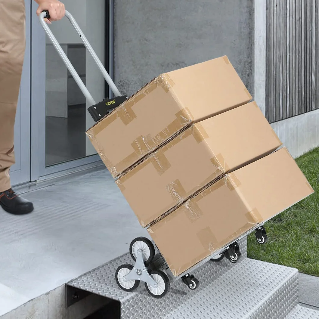 VEVOR Wózek schodowy 50-100 kg Diabeł Składany ze stopu aluminium Wysokość Regulowany uchwyt 82-116 cm 4 koła uniwersalne taca 39x27 cm do magazynu lotniska centrum handlowego