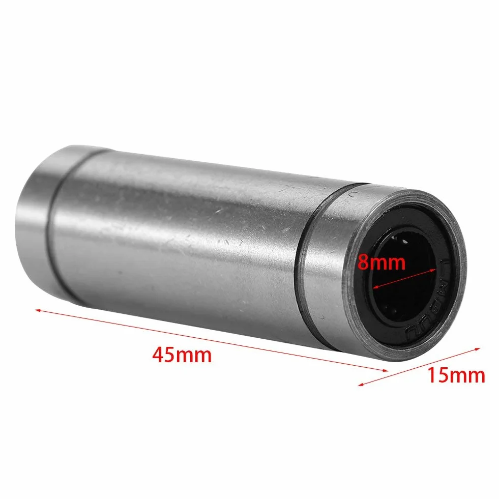 Łożyska liniowe, 6 szt. LM8LUU długie liniowe łożyska kulkowe, średnica wewnętrzna 8 mm, średnica zewnętrzna 15 mm, długość 45 mm, do drukarki 3D pręta 8 mm, części CNC i maszyny do grawerowania